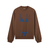Navy Blue Bikini Oversize Sweatshirt - Kahverengi - ön görünüm