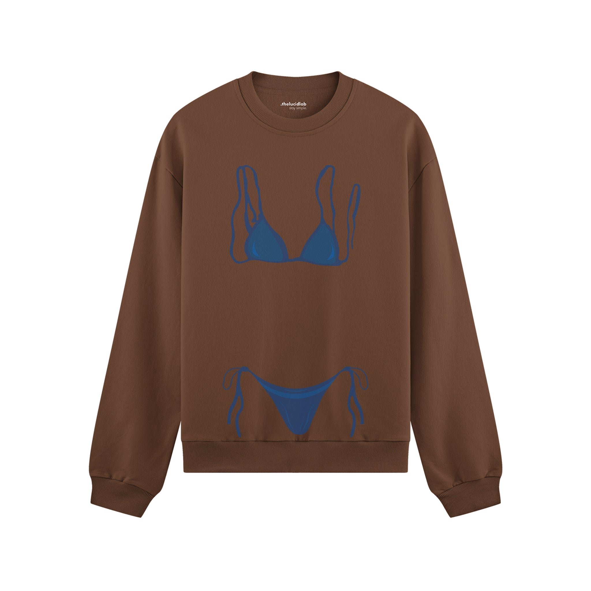 Navy Blue Bikini Oversize Sweatshirt - Kahverengi - ön görünüm