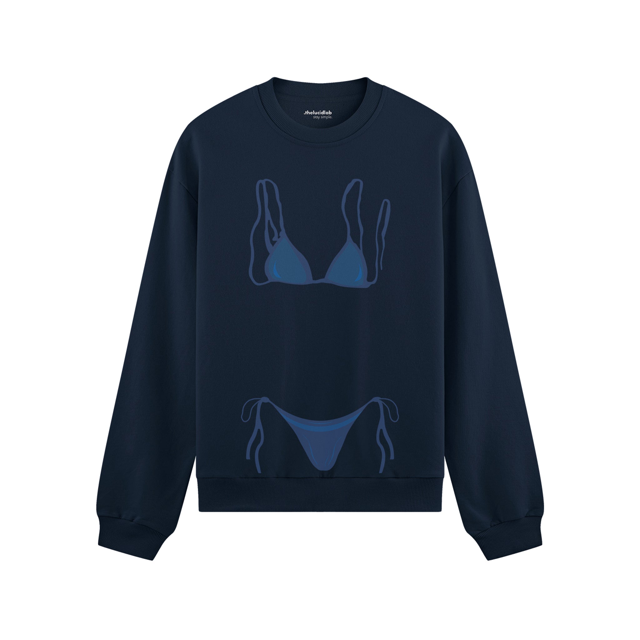 Navy Blue Bikini Oversize Sweatshirt - Lacivert - ön görünüm
