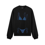 Navy Blue Bikini Oversize Sweatshirt - Siyah - ön görünüm
