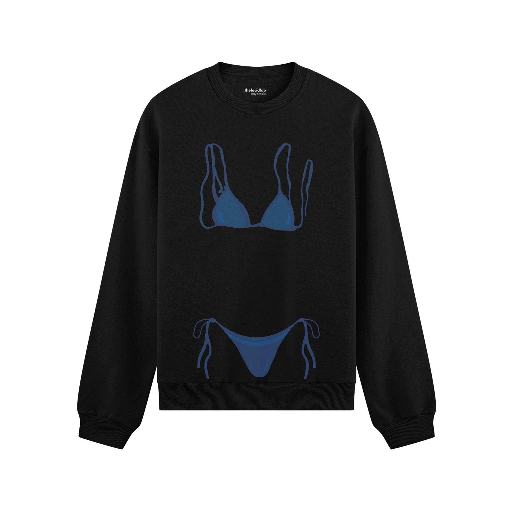 Navy Blue Bikini Oversize Sweatshirt - Siyah - ön görünüm