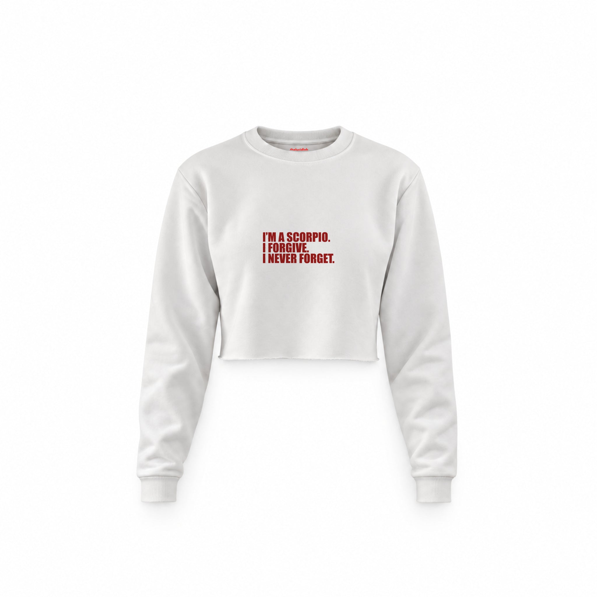 I’m a Scorpio Crop Sweatshirt — Beyaz — Ön baskı