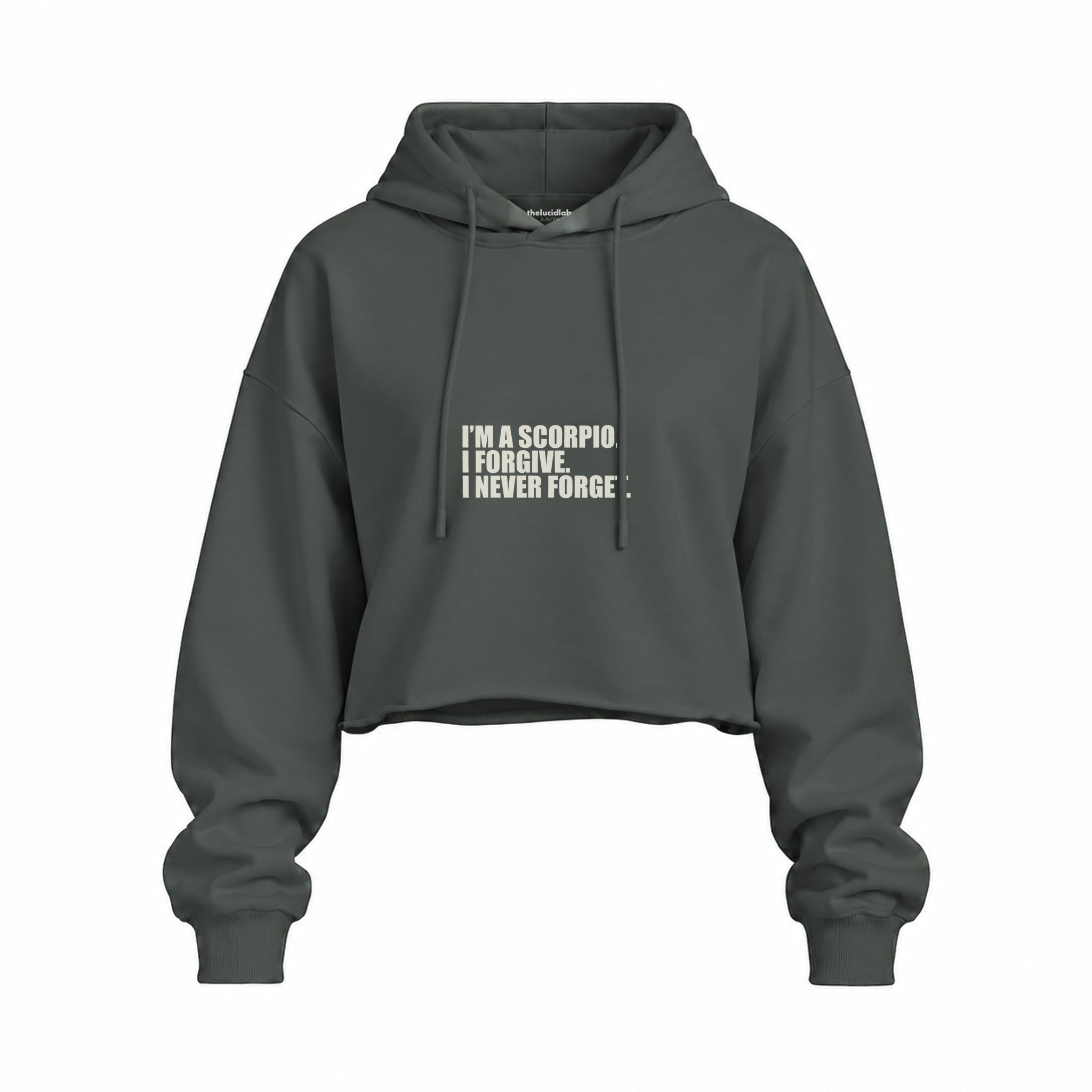 I’m a Scorpio Oversize Crop Hoodie — Antrasit — Ön baskı