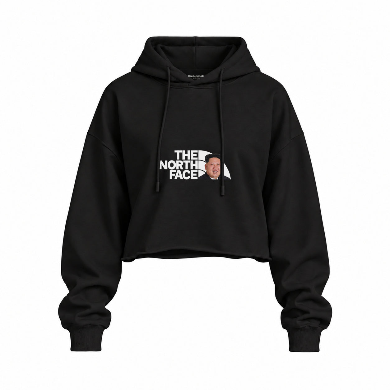 North Face Oversize Crop Hoodie — Siyah — Ön baskı