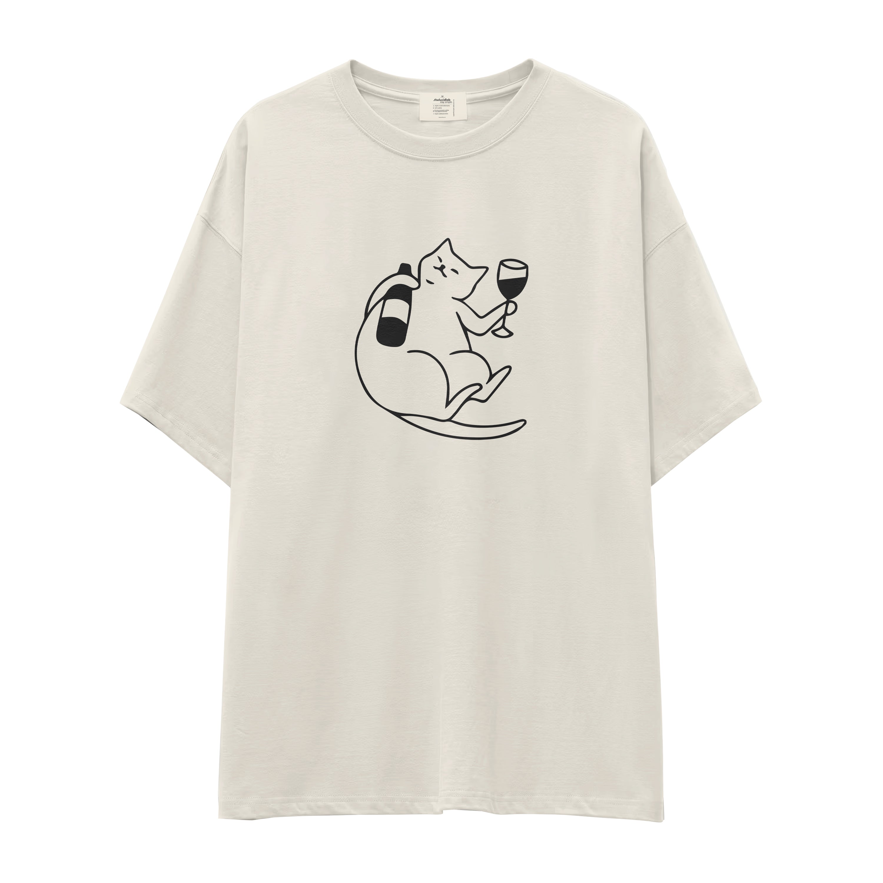 Wine Lover Cat Oversize T-Shirt