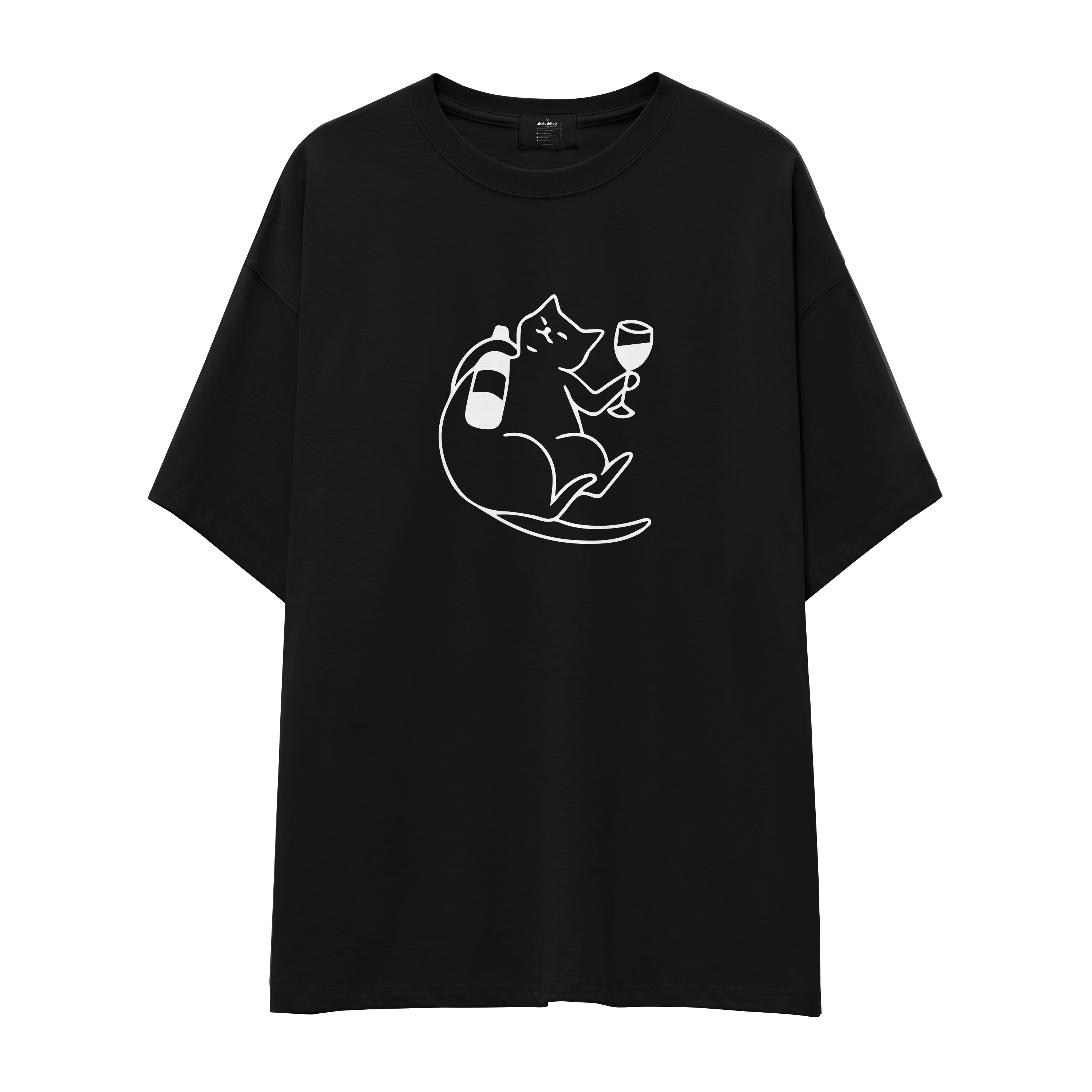 Wine Lover Cat Oversize T-Shirt