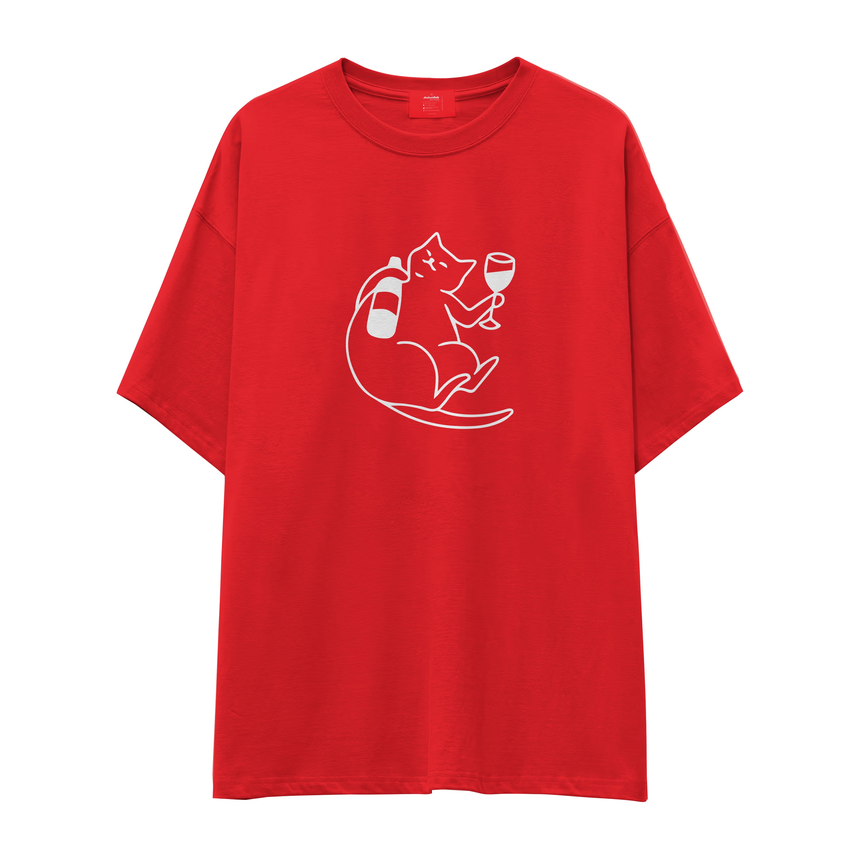 Wine Lover Cat Oversize T-Shirt