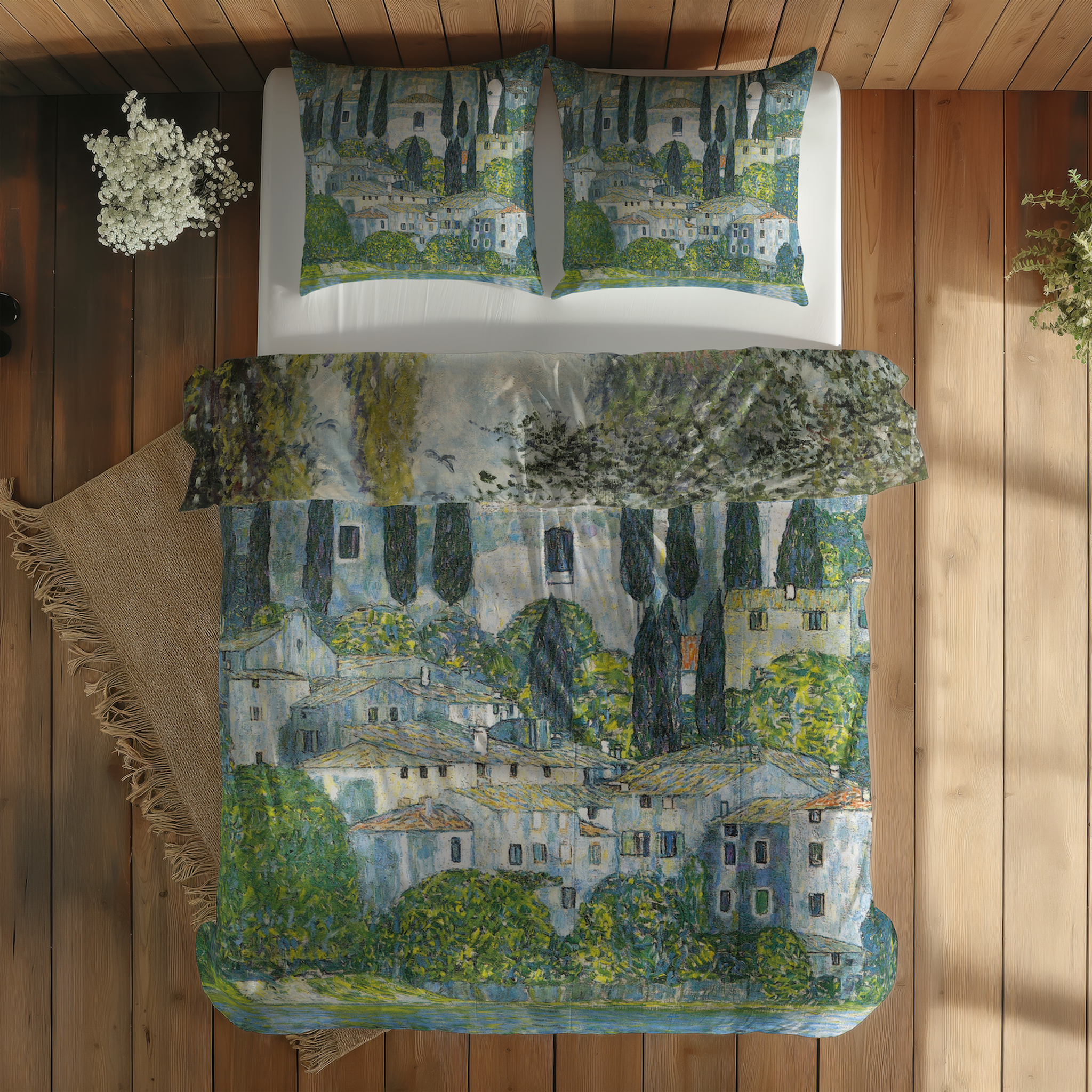 Landscape: The Parc Monceau & Kirche in Cassone am Gardasee Çift Taraflı Nevresim Takımı