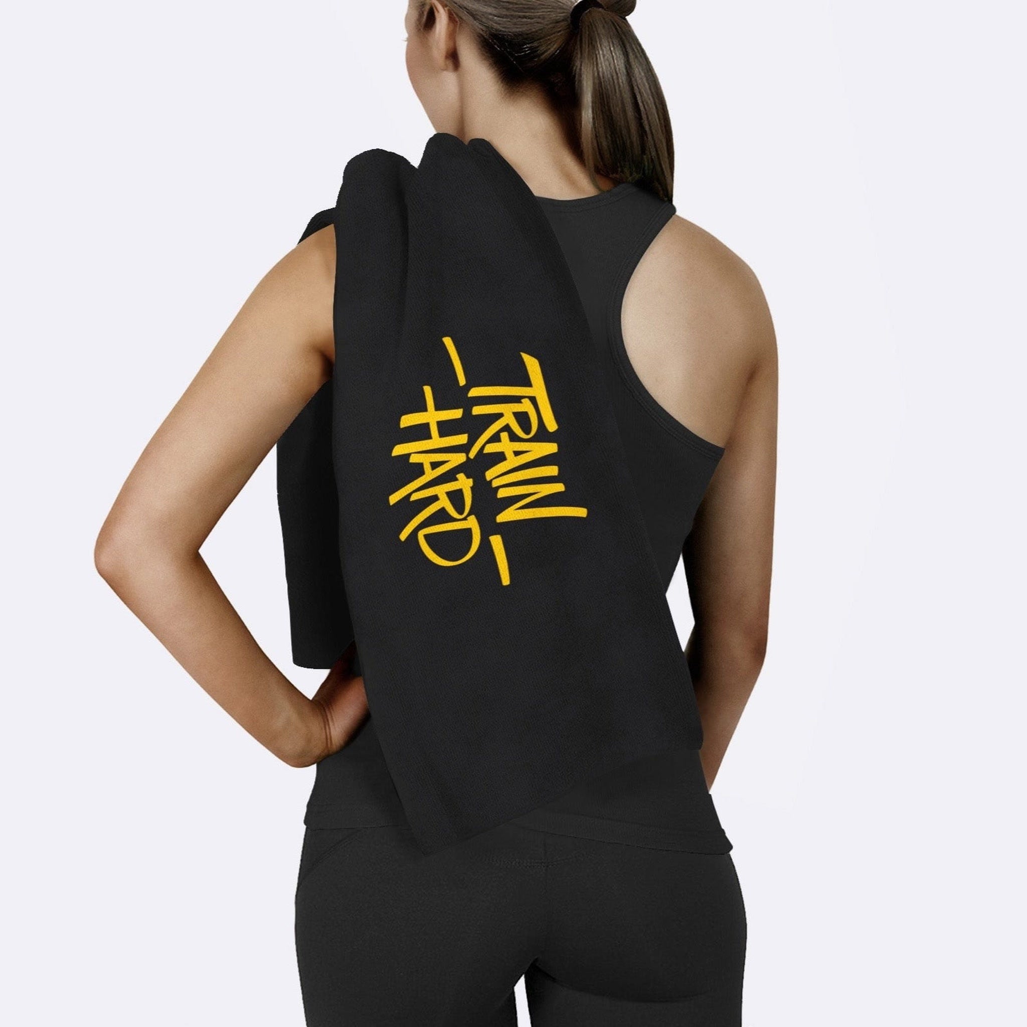 Train Hard / Siyah - Sarı Spor Havlusu