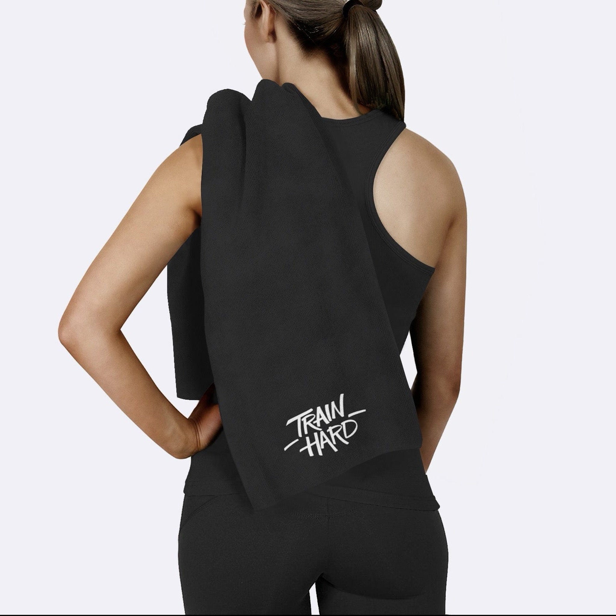 Train Hard v2 / Siyah - Beyaz Spor Havlusu