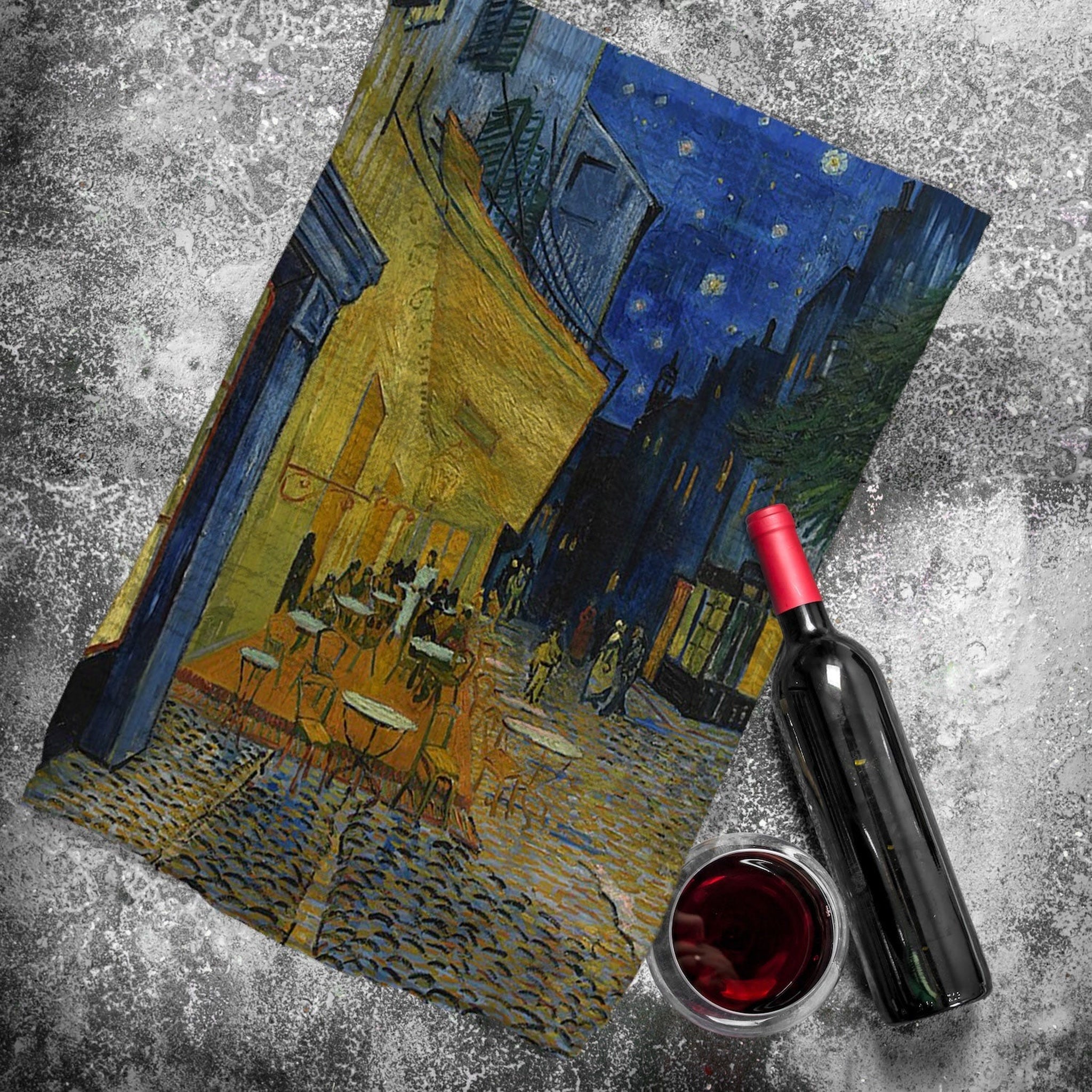 Café Terrace at Night - Kafe Terasta Gece Mutfak Havlusu 2 Adet