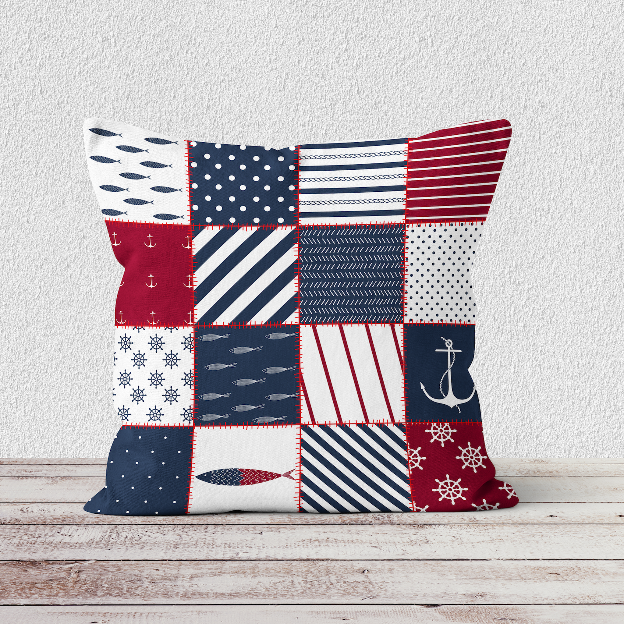 Marine Patchwork Çift Taraflı Kırlent Kılıfı 2 Adet