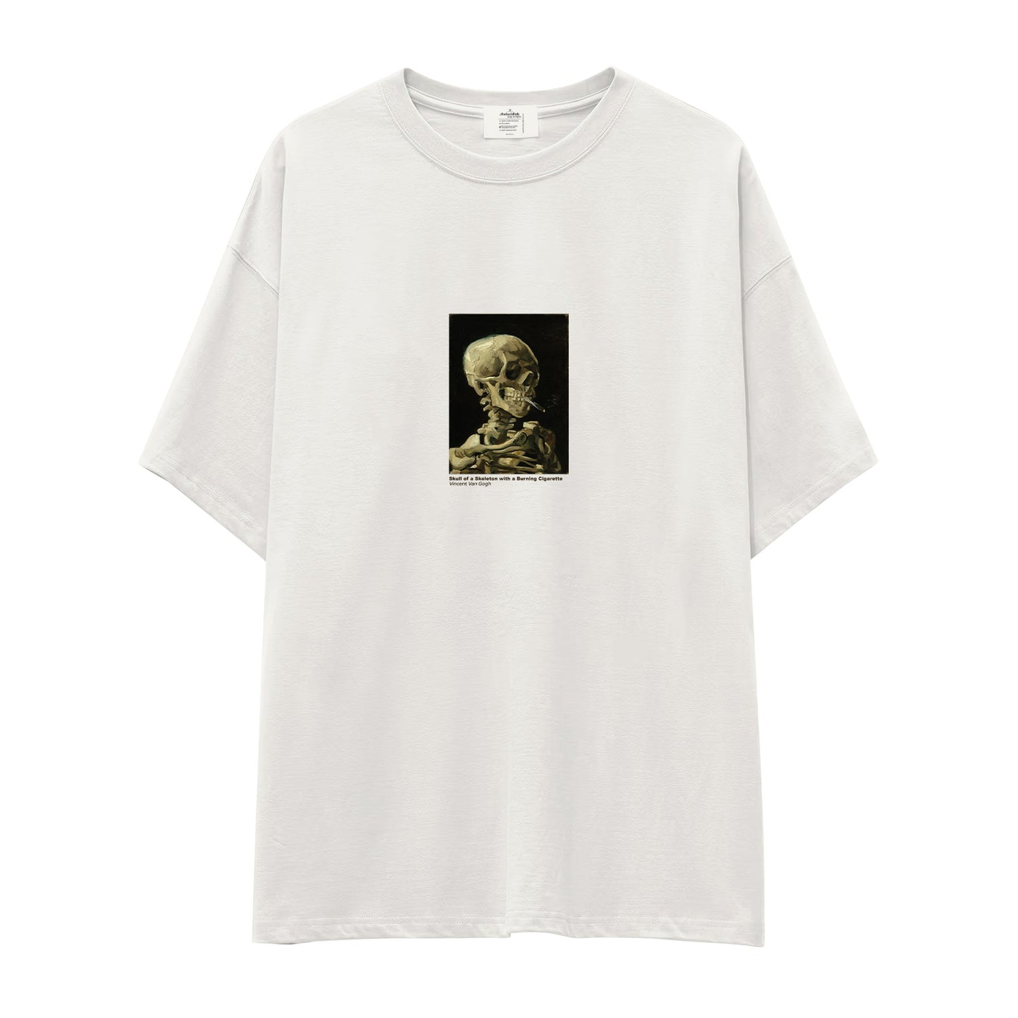 Skull of a Skeleton with Burning Cigarette Oversize Tişört