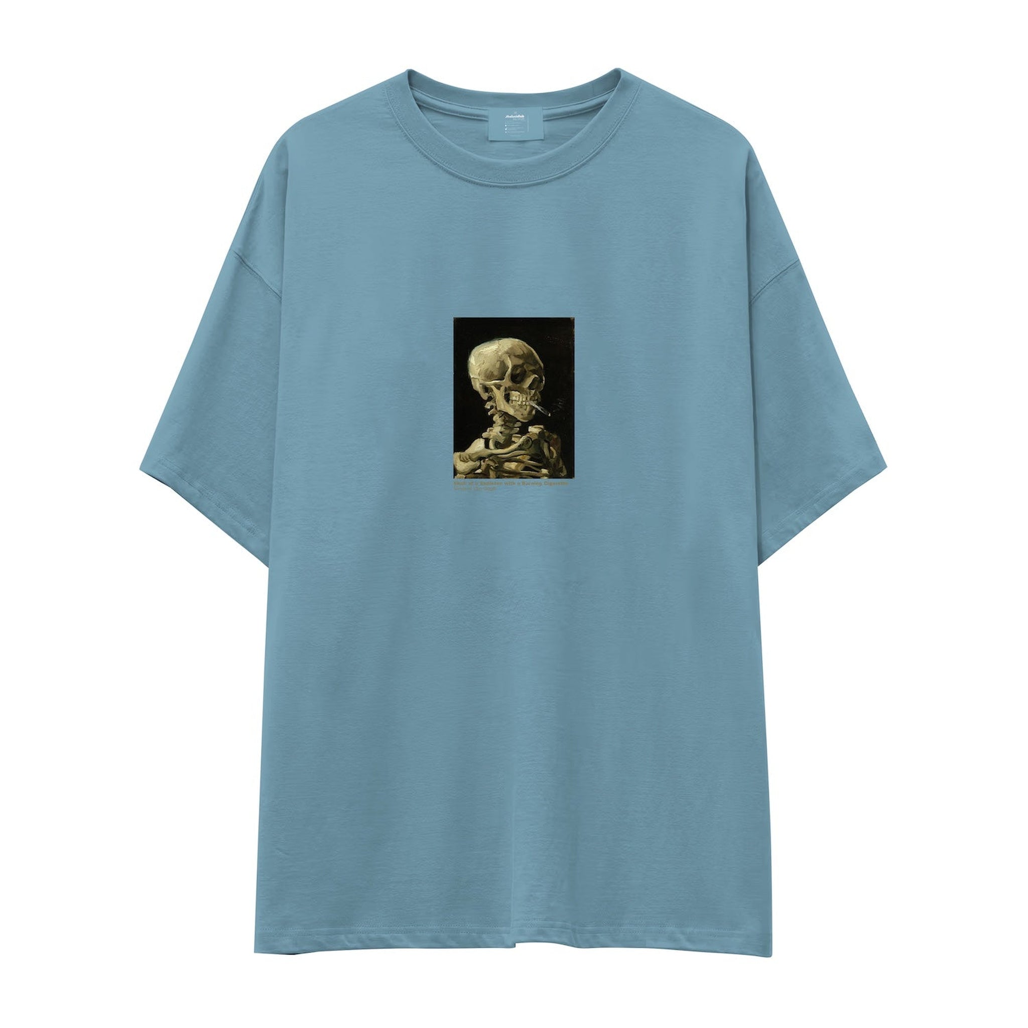 Skull of a Skeleton with Burning Cigarette Oversize Tişört