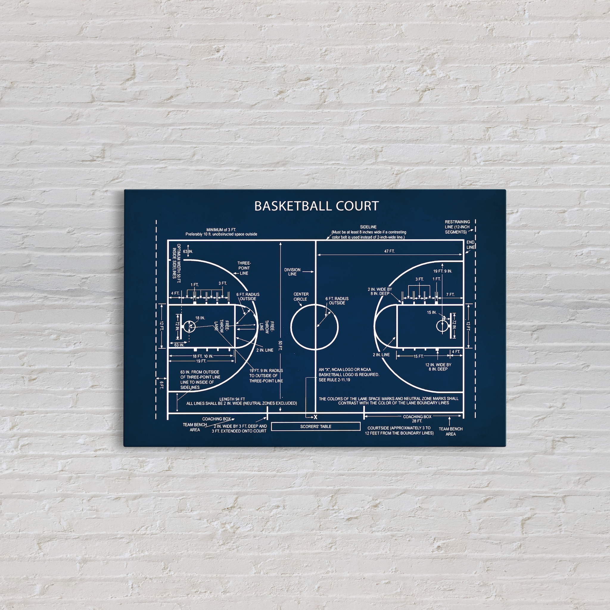 Basketball Court Navyblue - Basketbol Sahası Kanvas Tablo