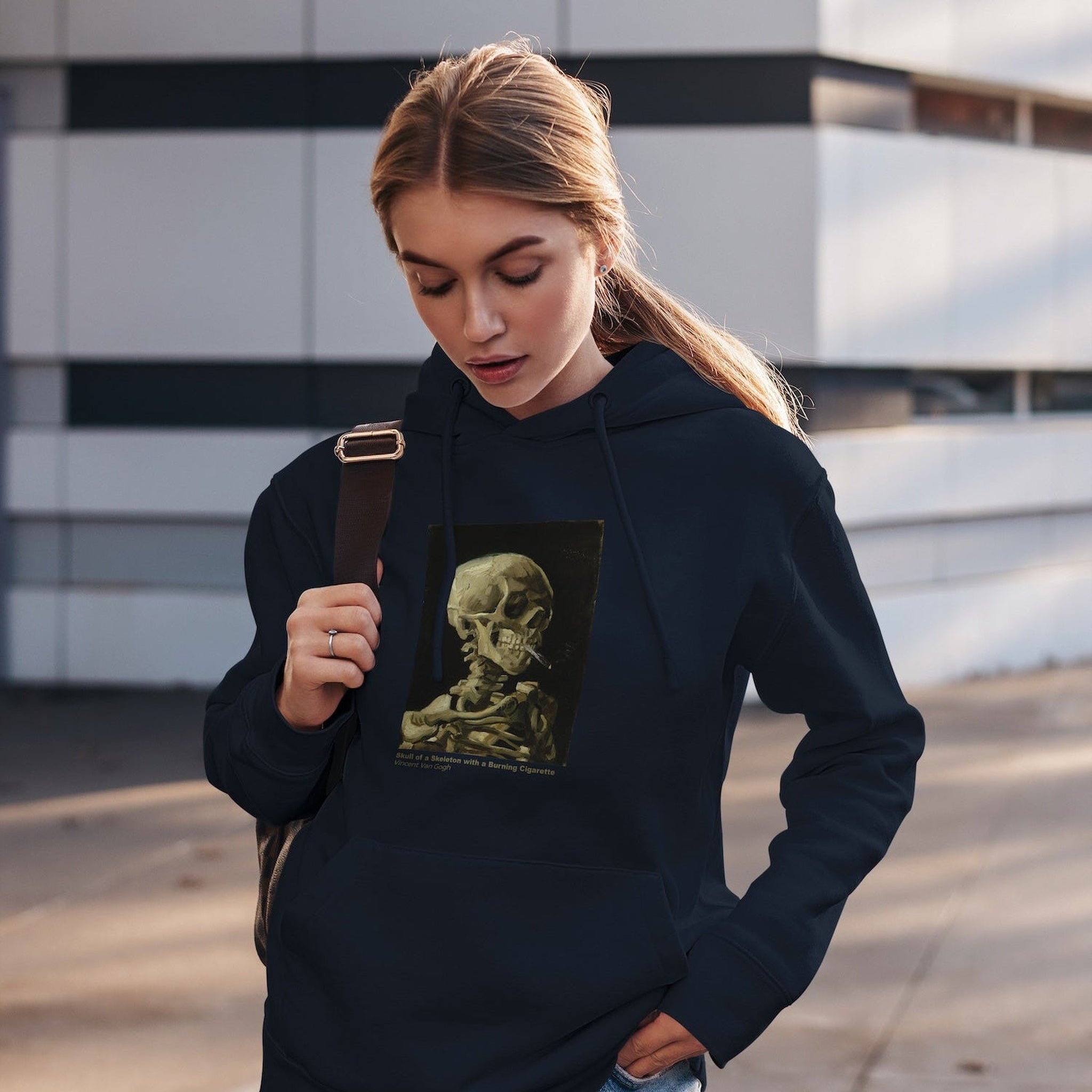 Skull of a Skeleton with Burning Cigarette Oversize Hoodie