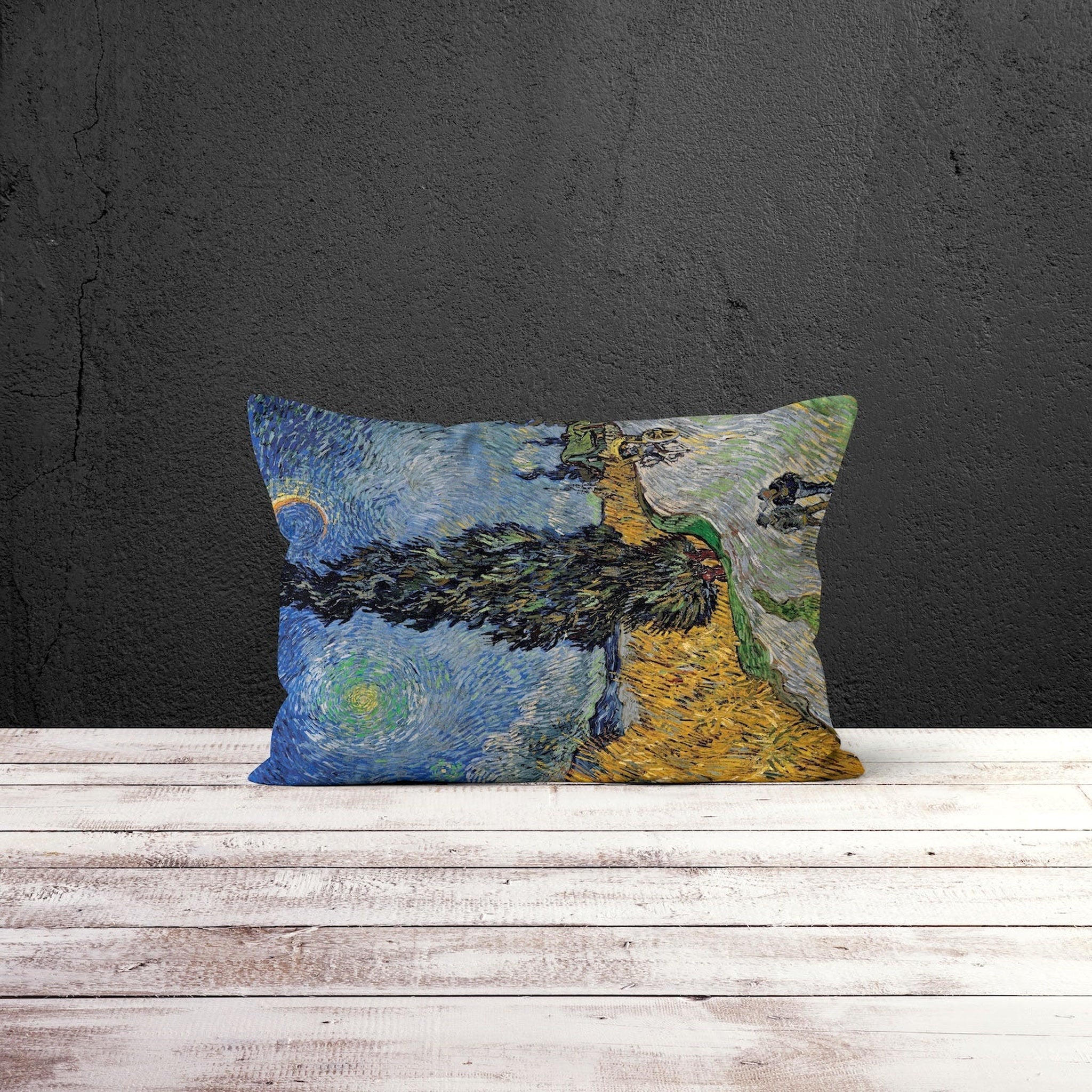 Road with Cypress and Star - Selvili ve Yıldızlı Yol Çift Taraflı Yastık Kılıfı 2 Adet