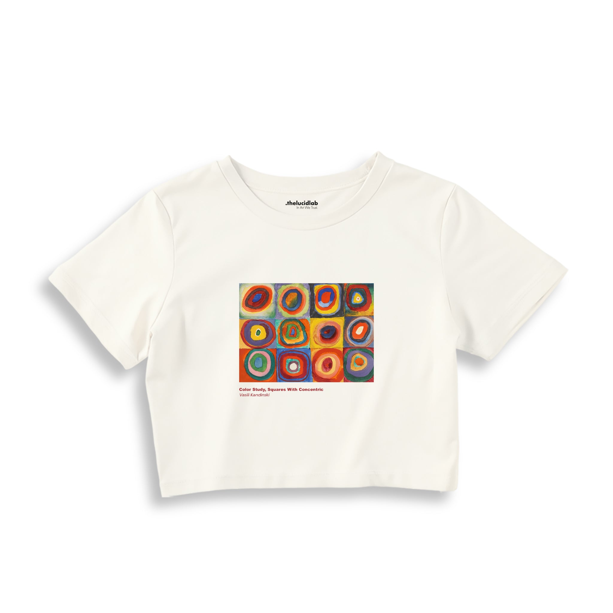 Color Study, Squares With Concentric Circles Crop Tişört — Ekru
