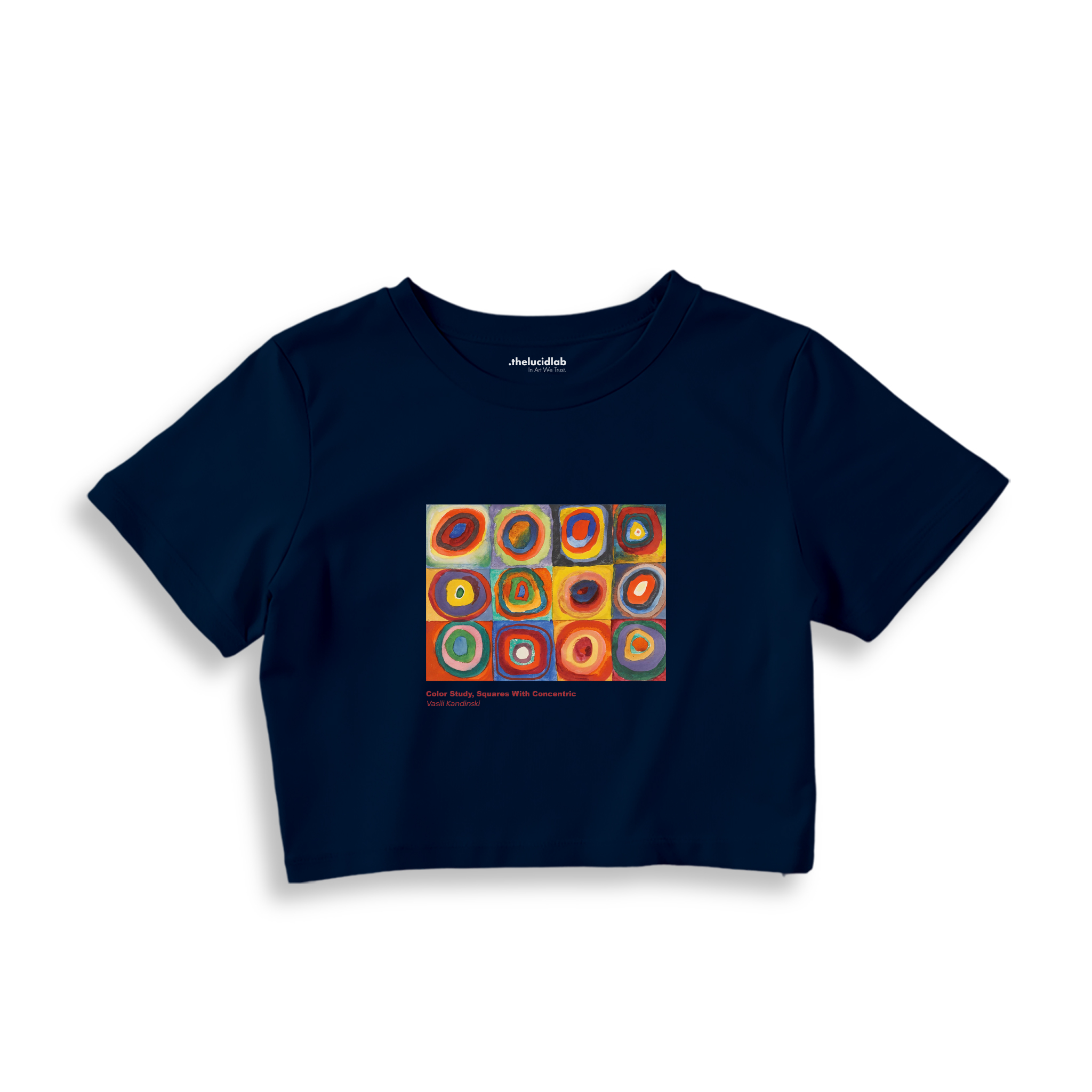 Color Study, Squares With Concentric Circles Crop Tişört — Lacivert