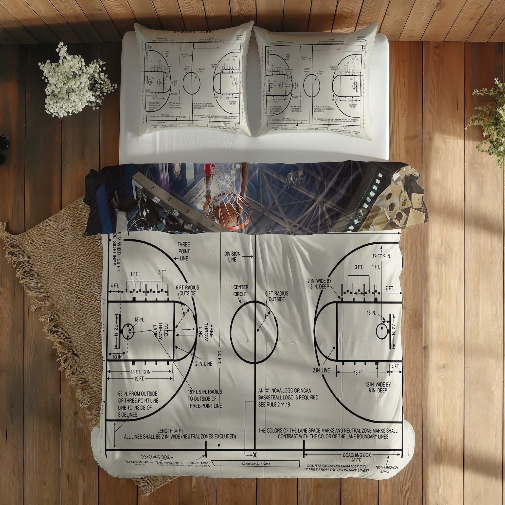 Michael Jordan Chicago Bulls 1997 & Basketball Court Ivory Çift Taraflı Nevresim Takımı