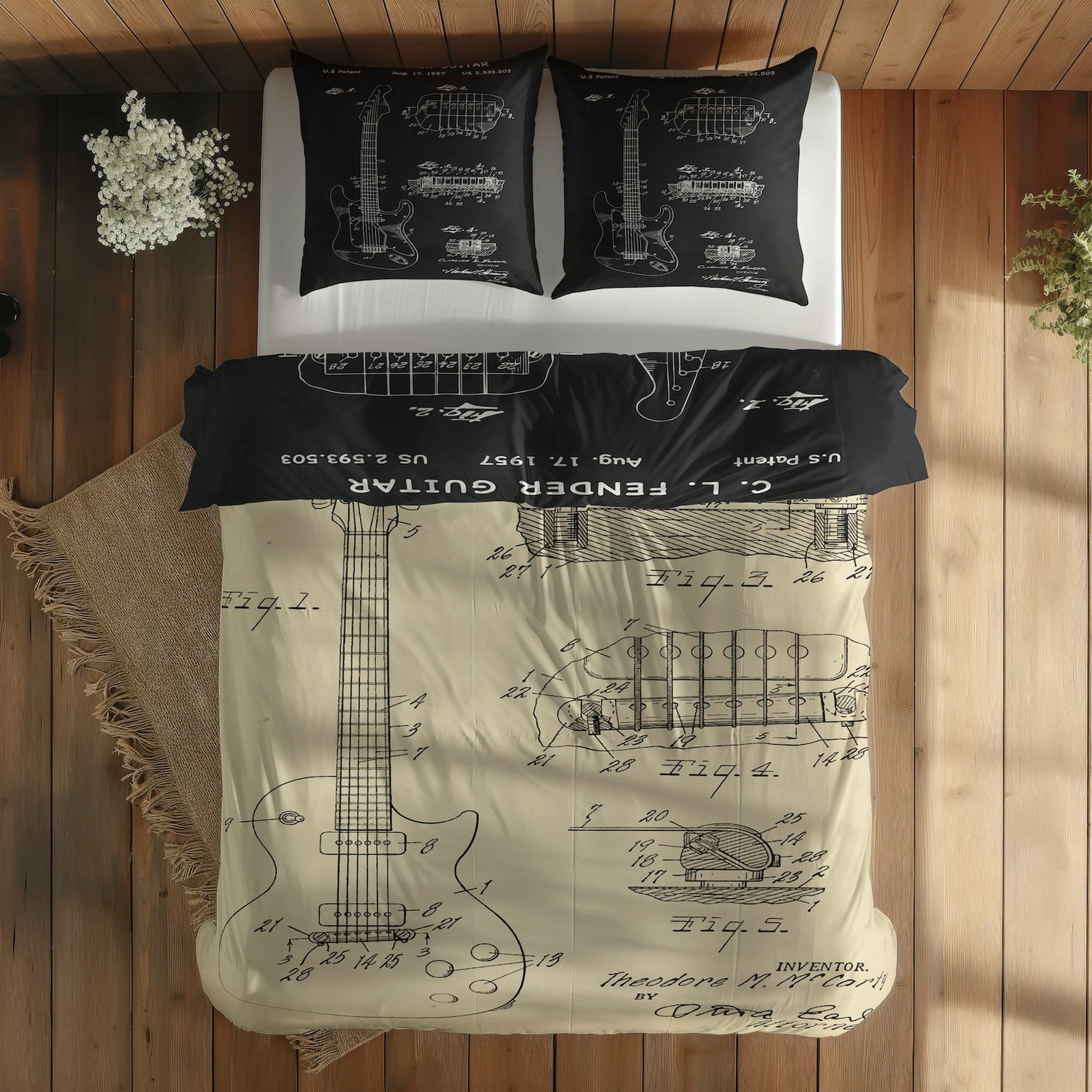 Gibson Les Paul Vintage & Fender Stratocaster Chalkboard Çift Taraflı Nevresim Takımı