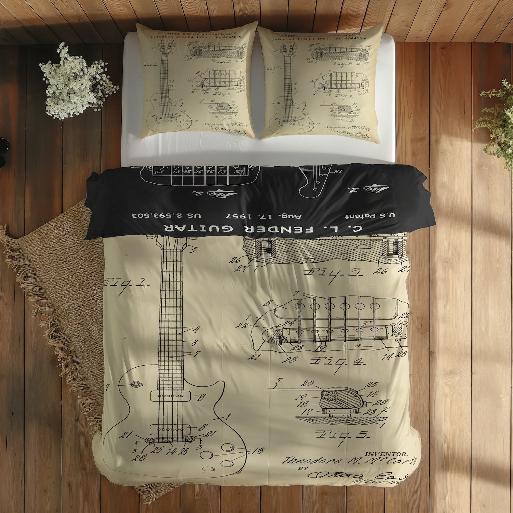 Gibson Les Paul Vintage & Fender Stratocaster Chalkboard Çift Taraflı Nevresim Takımı