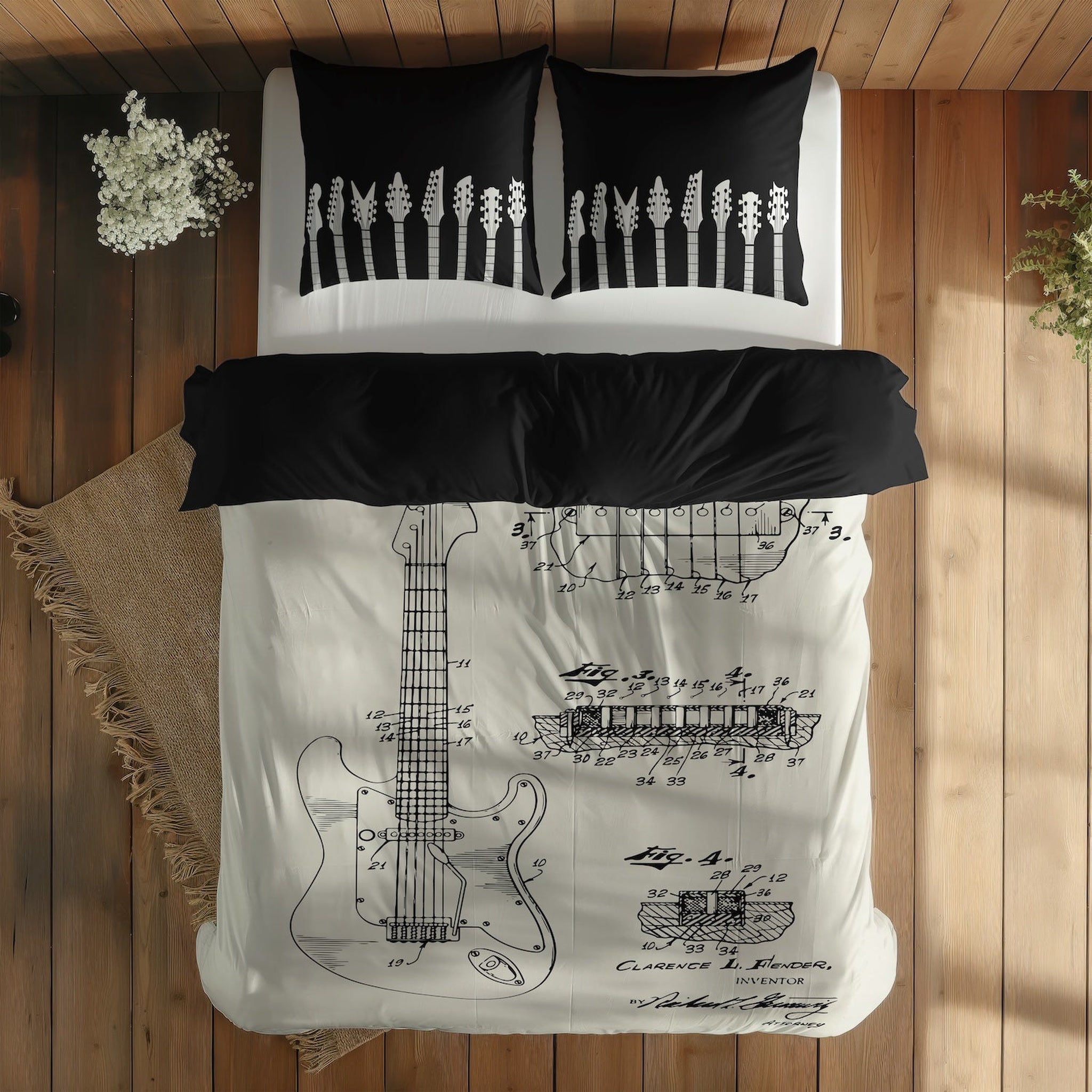 Fender Stratocaster Ivory & Guitar Çift Taraflı Nevresim Takımı