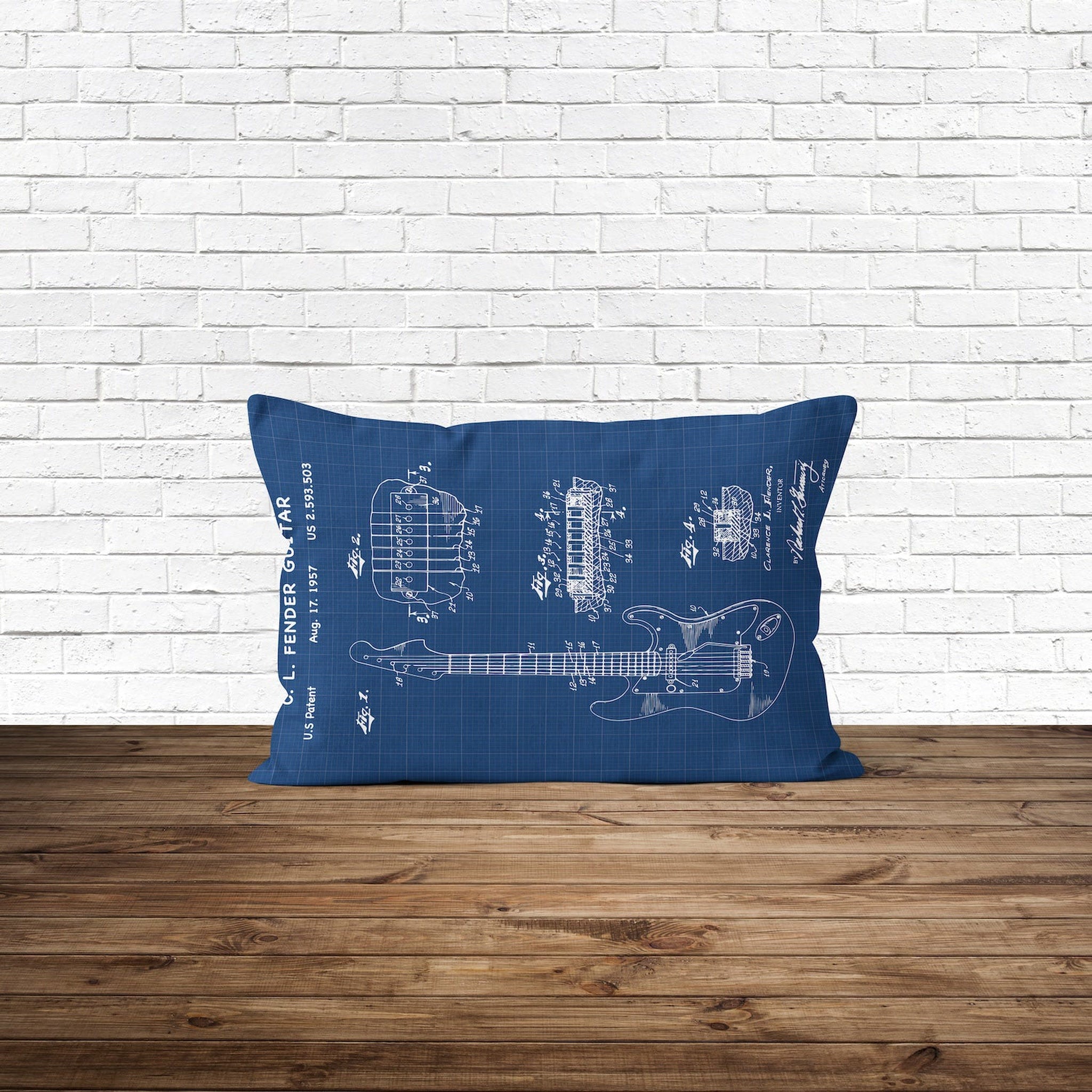 Fender Stratocaster Gitar Blueprint Çift Taraflı Yastık Kılıfı 2 Adet