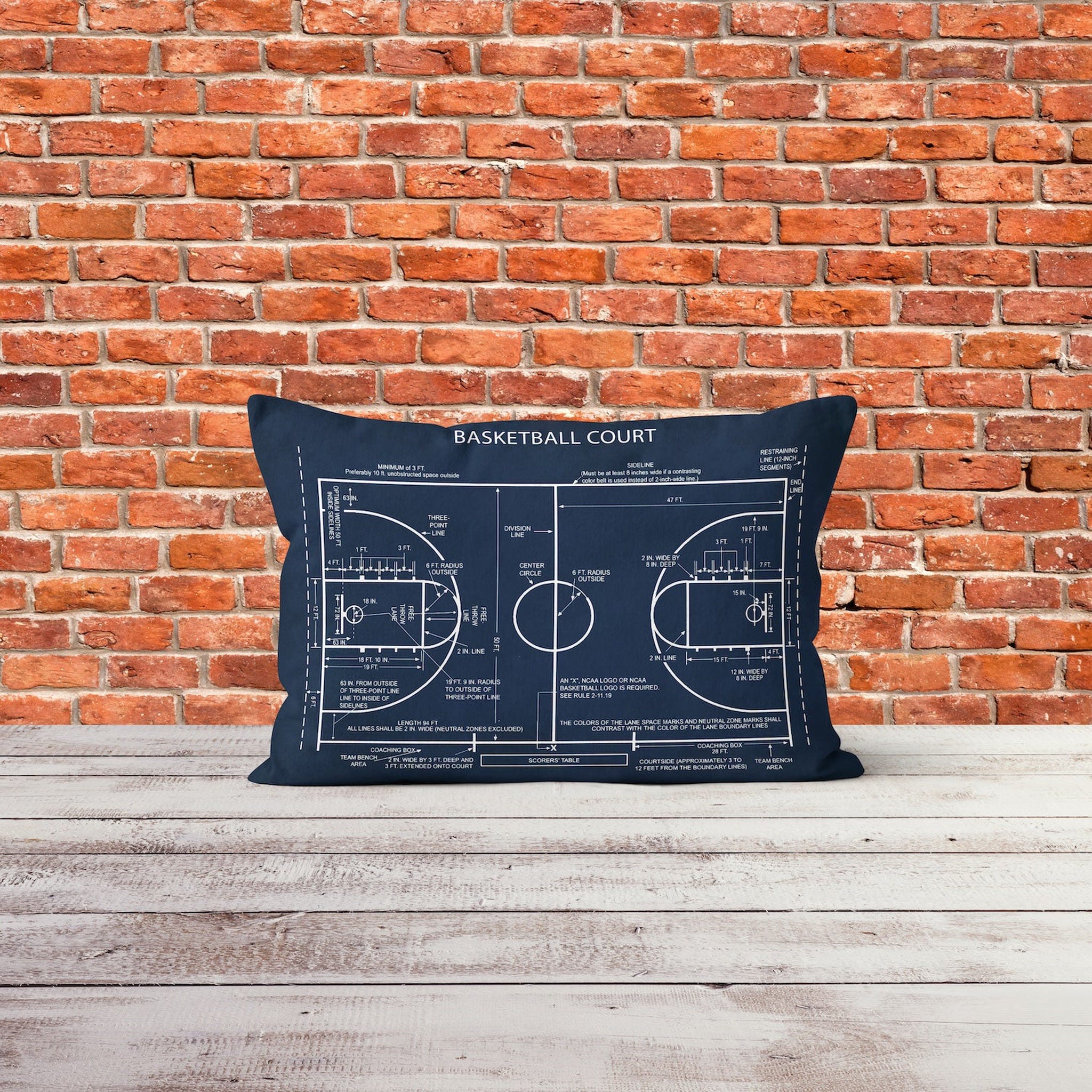Basketball Court Navyblue - Basketbol Sahası Çift Taraflı Yastık Kılıfı 2 Adet