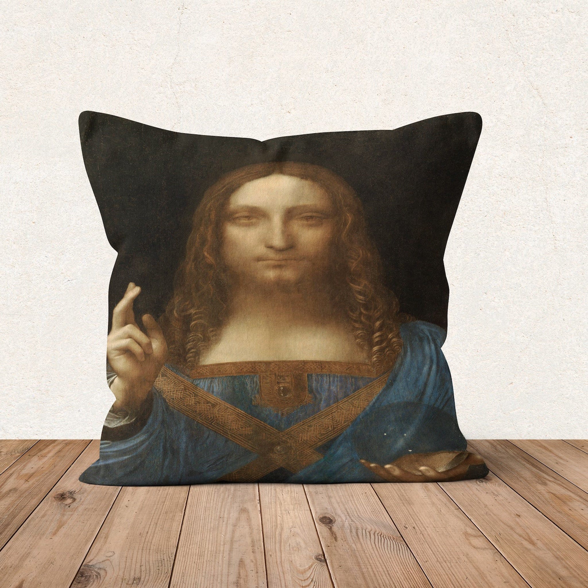 Salvator Mundi Tablosu / Leonardo da Vinci Çift Taraflı Kırlent Kılıfı 2 Adet