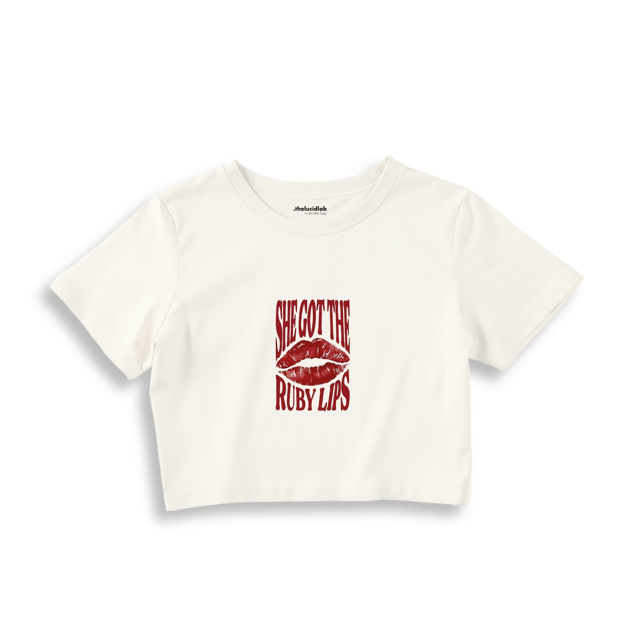 Ruby Lips Crop Tişört — Ekru