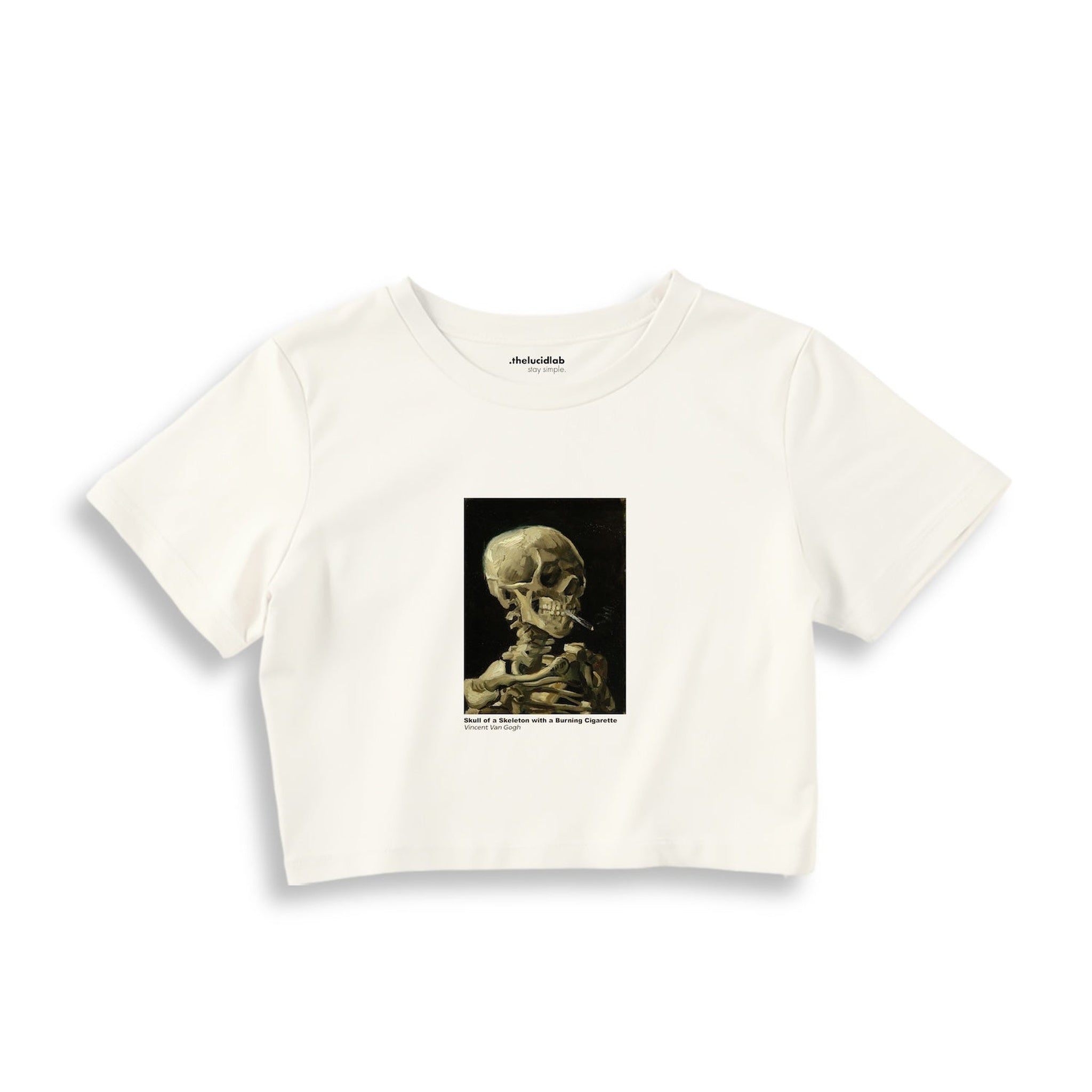 Skull of a Skeleton with Burning Cigarette Crop Tişört