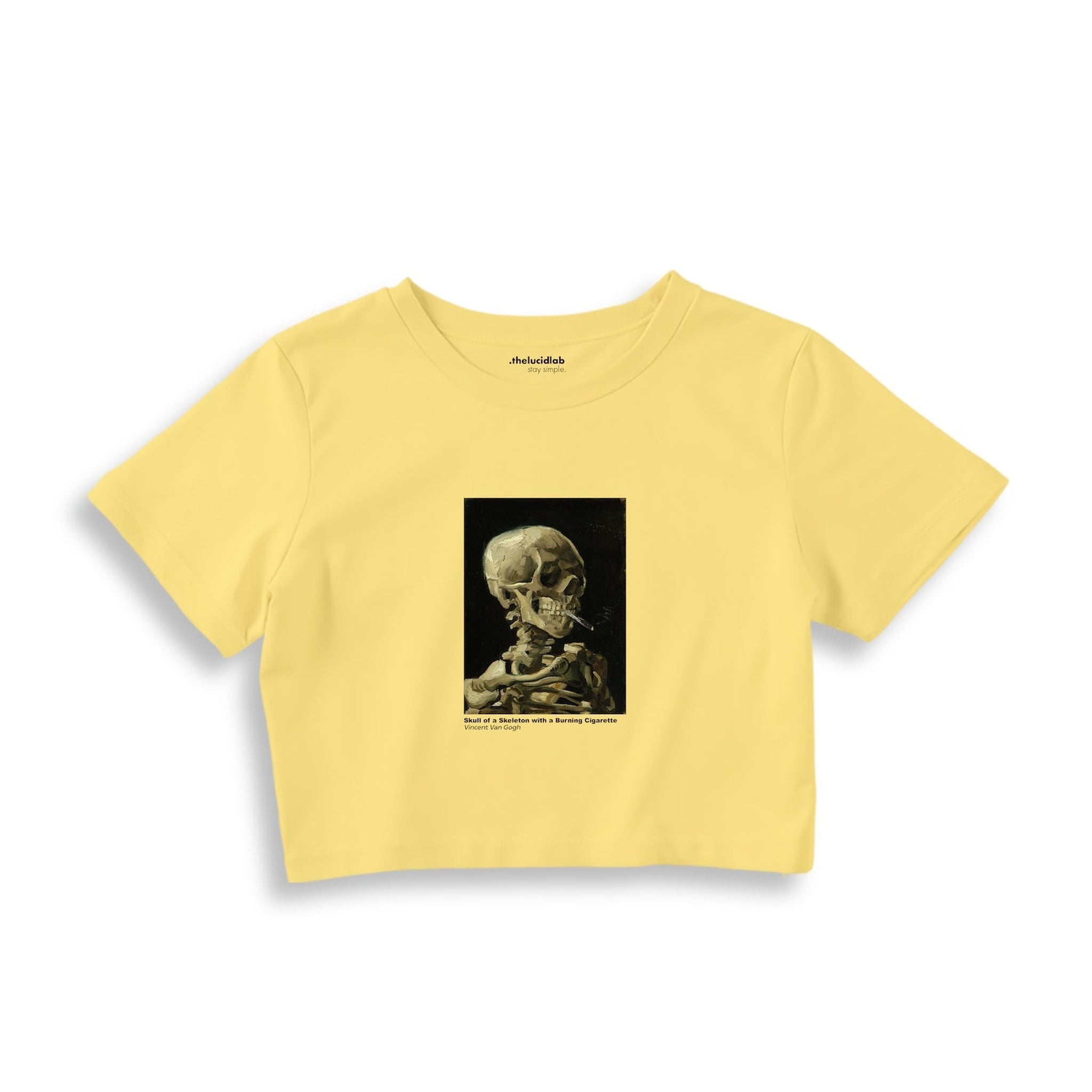 Skull of a Skeleton with Burning Cigarette Crop Tişört