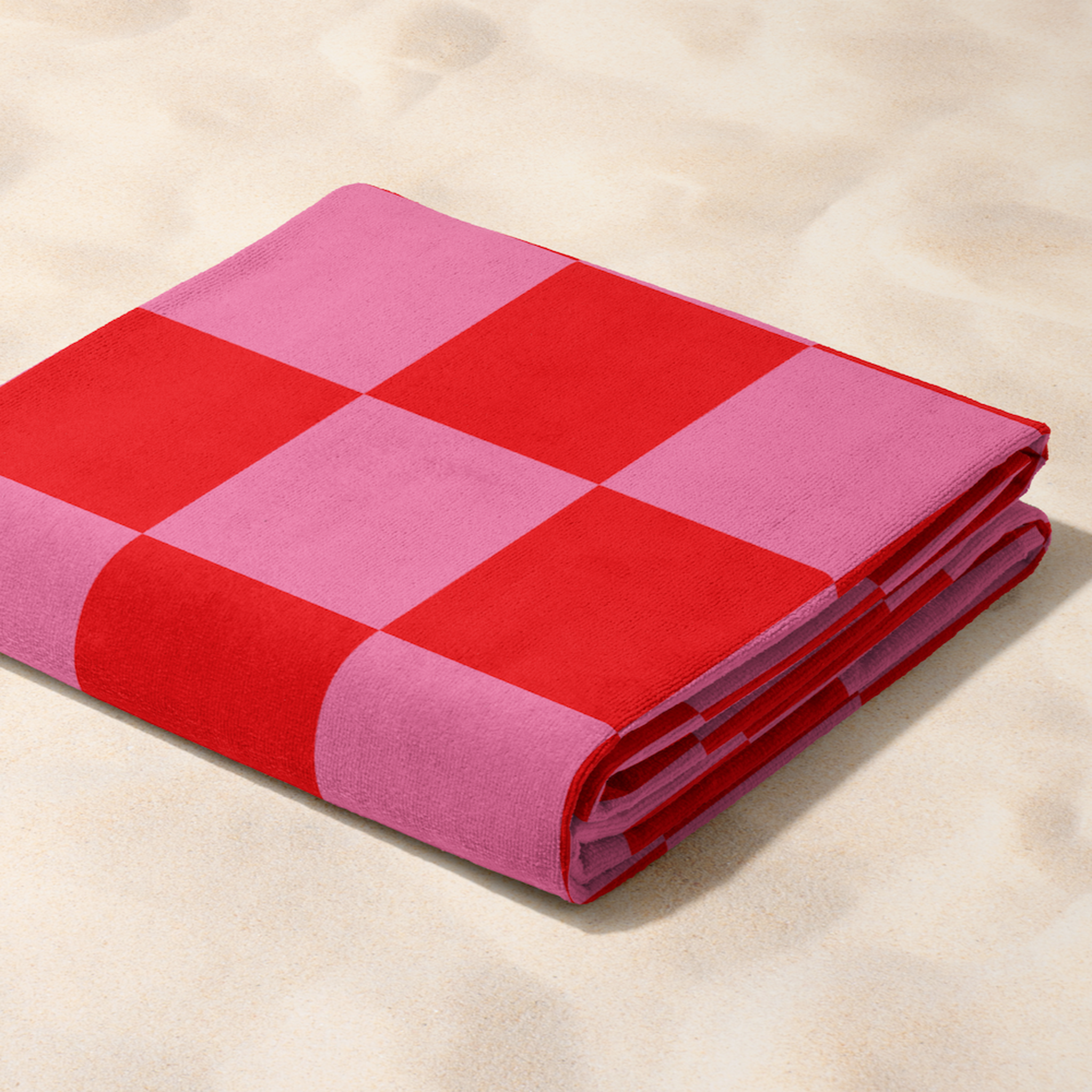 Red & Pink Squares Plaj Havlusu