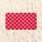 Red & Pink Squares Plaj Havlusu