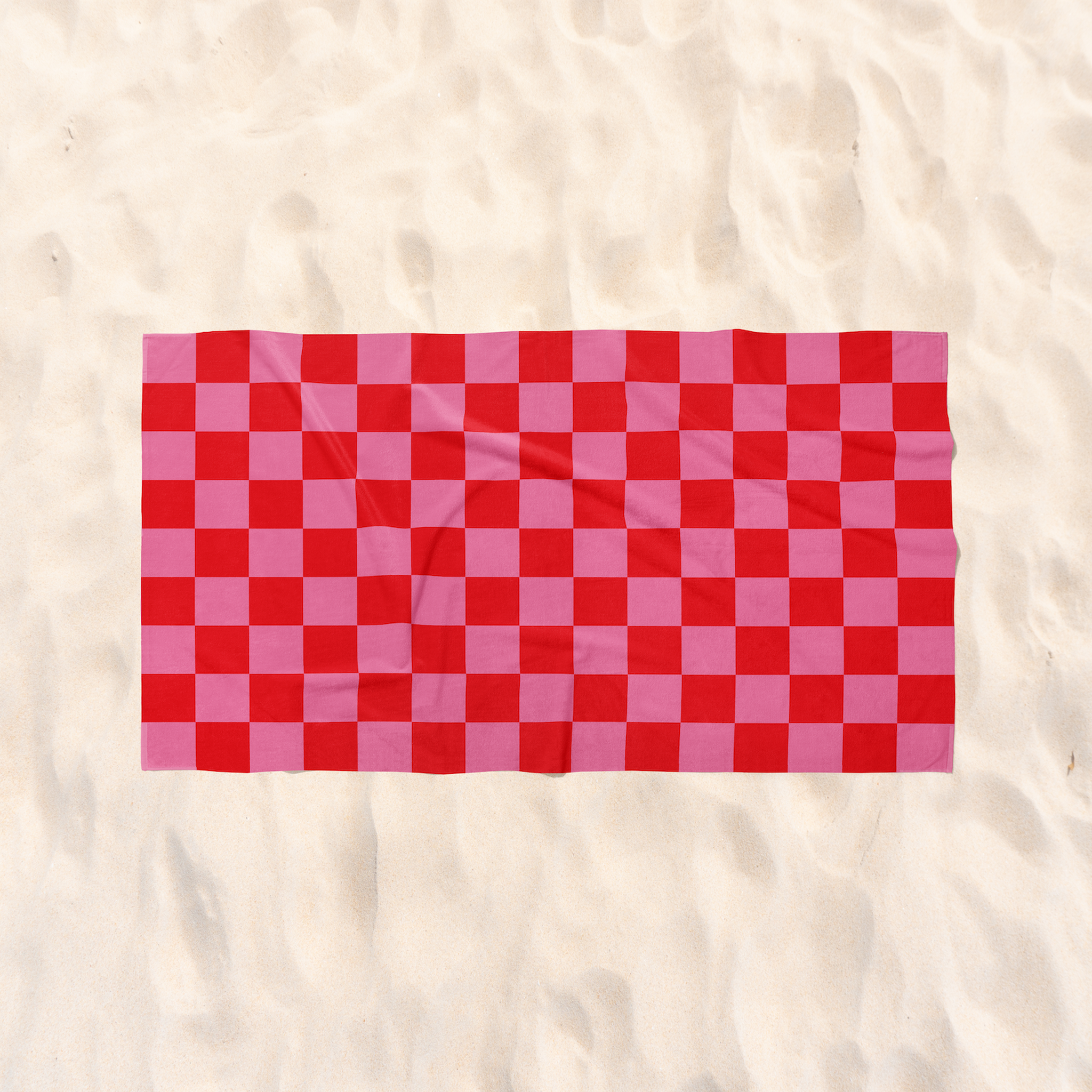 Red & Pink Squares Plaj Havlusu