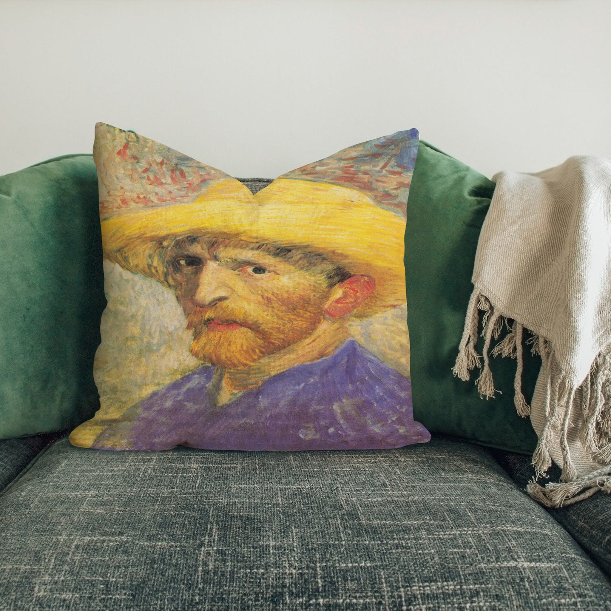 Van Gogh Self-Portrait with Straw Hat - Hasır Şapkalı Otoportre Çift Taraflı Kırlent Kılıfı 2 Adet