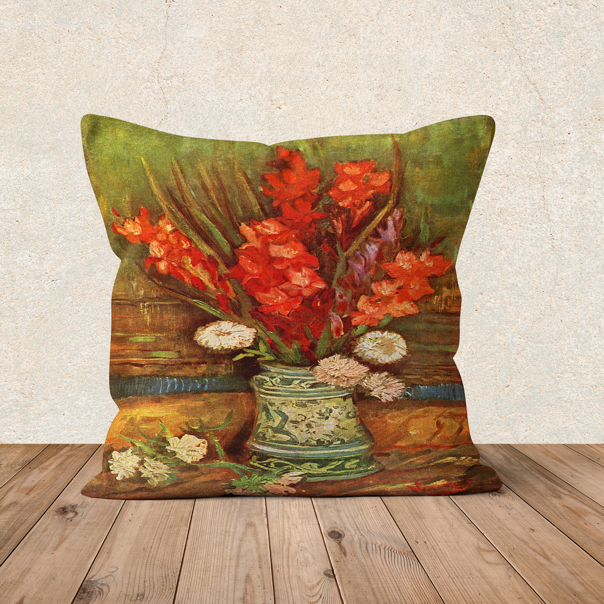Vase with Red Gladioli Çift Taraflı Kırlent Kılıfı 2 Adet