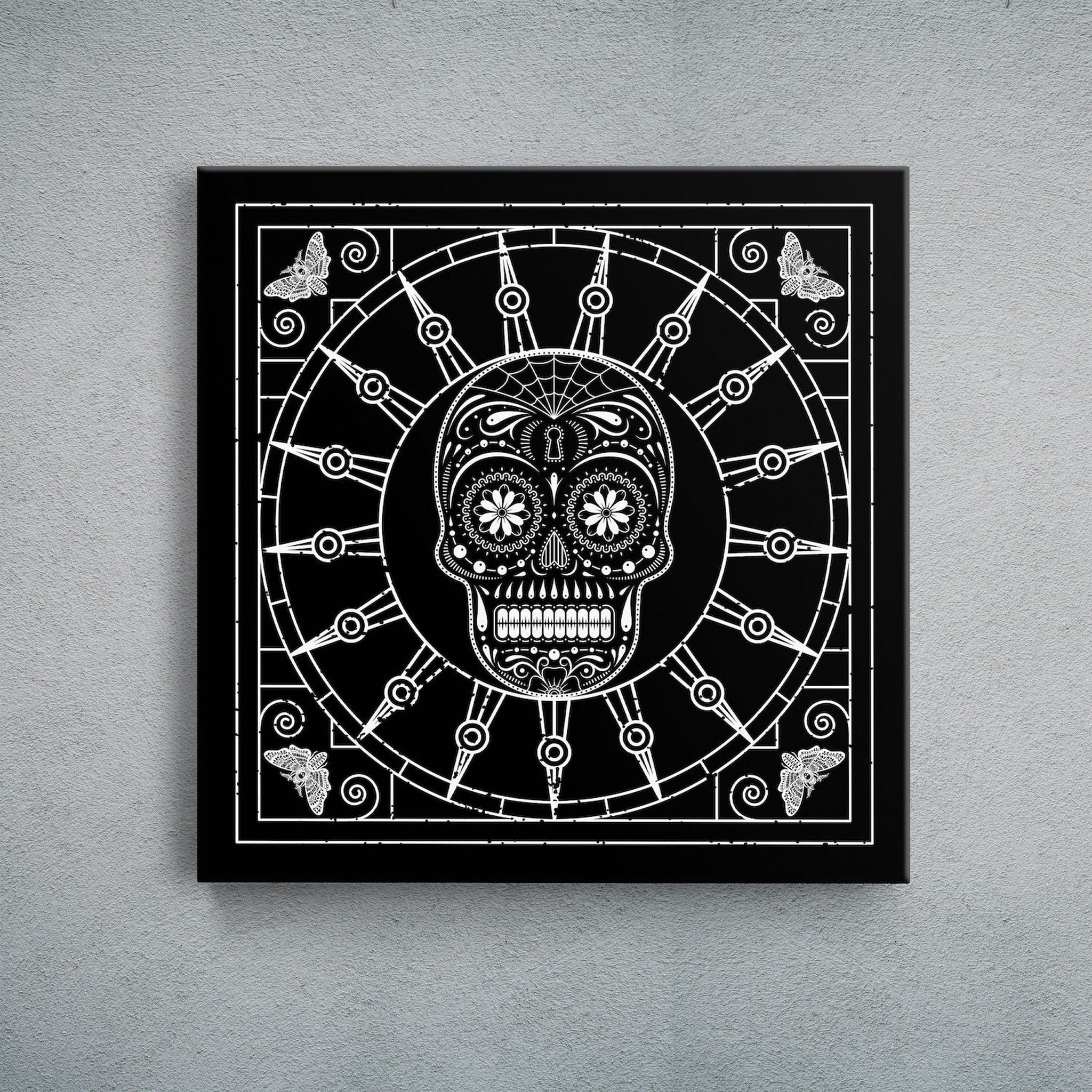 Mexican Skull Black/White Mandala Kanvas Tablo