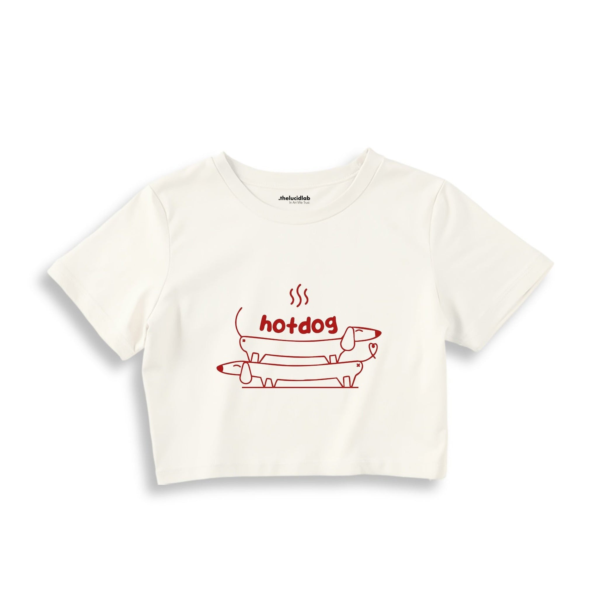 Hotdog Crop Tişört — Ekru