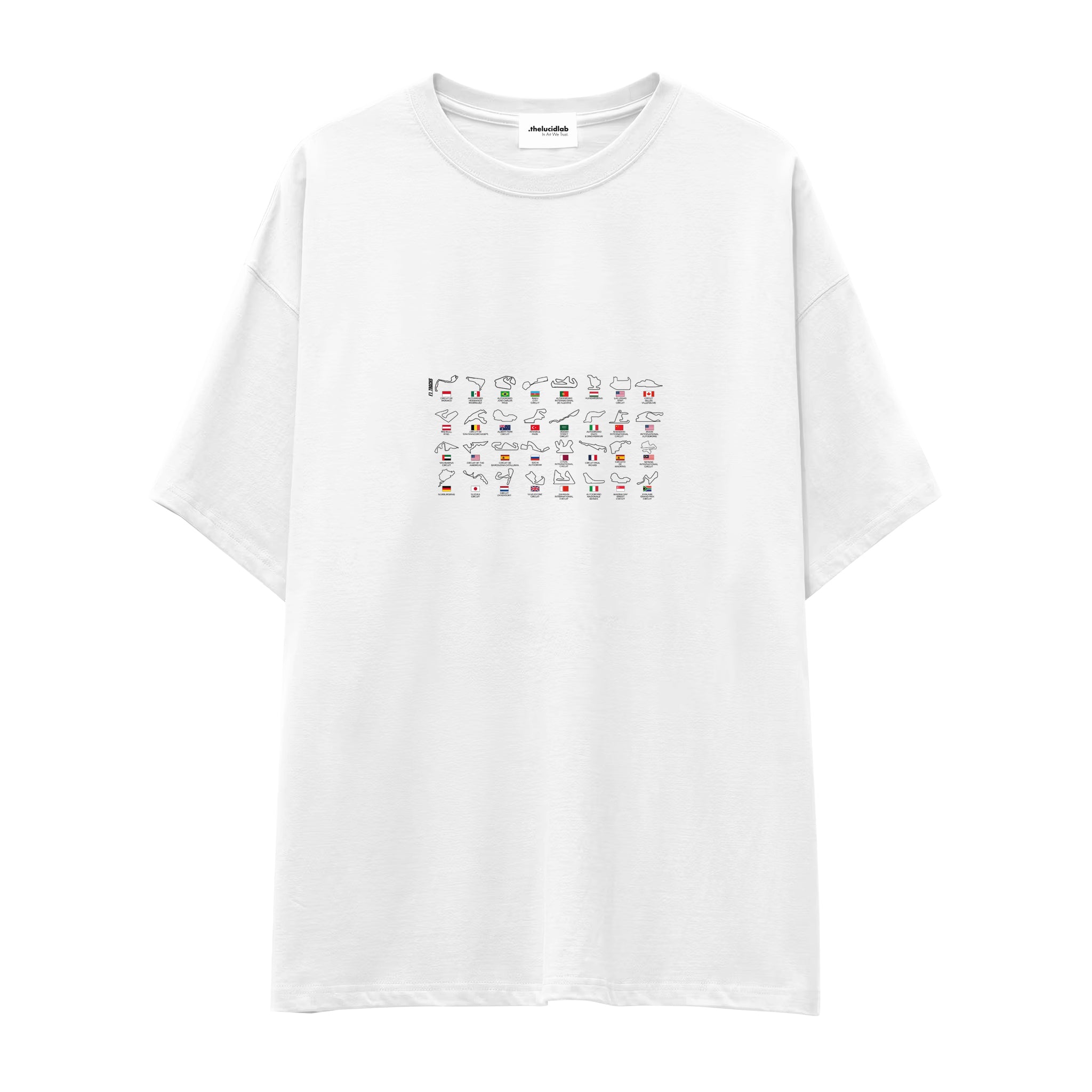 All Tracks / Formula 1 Pistleri Oversize Tişört — Beyaz