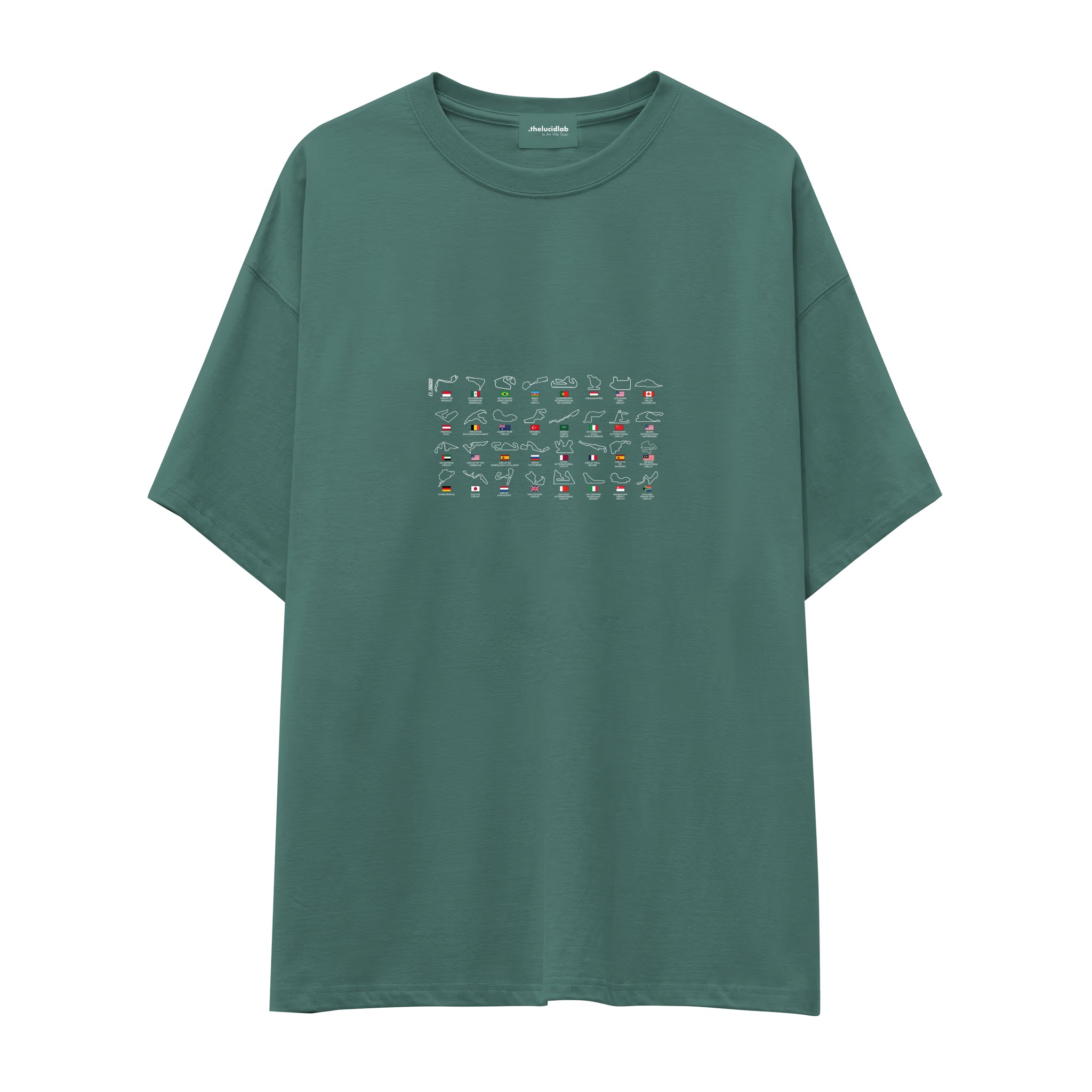 All Tracks / Formula 1 Pistleri Oversize Tişört — Yeşil