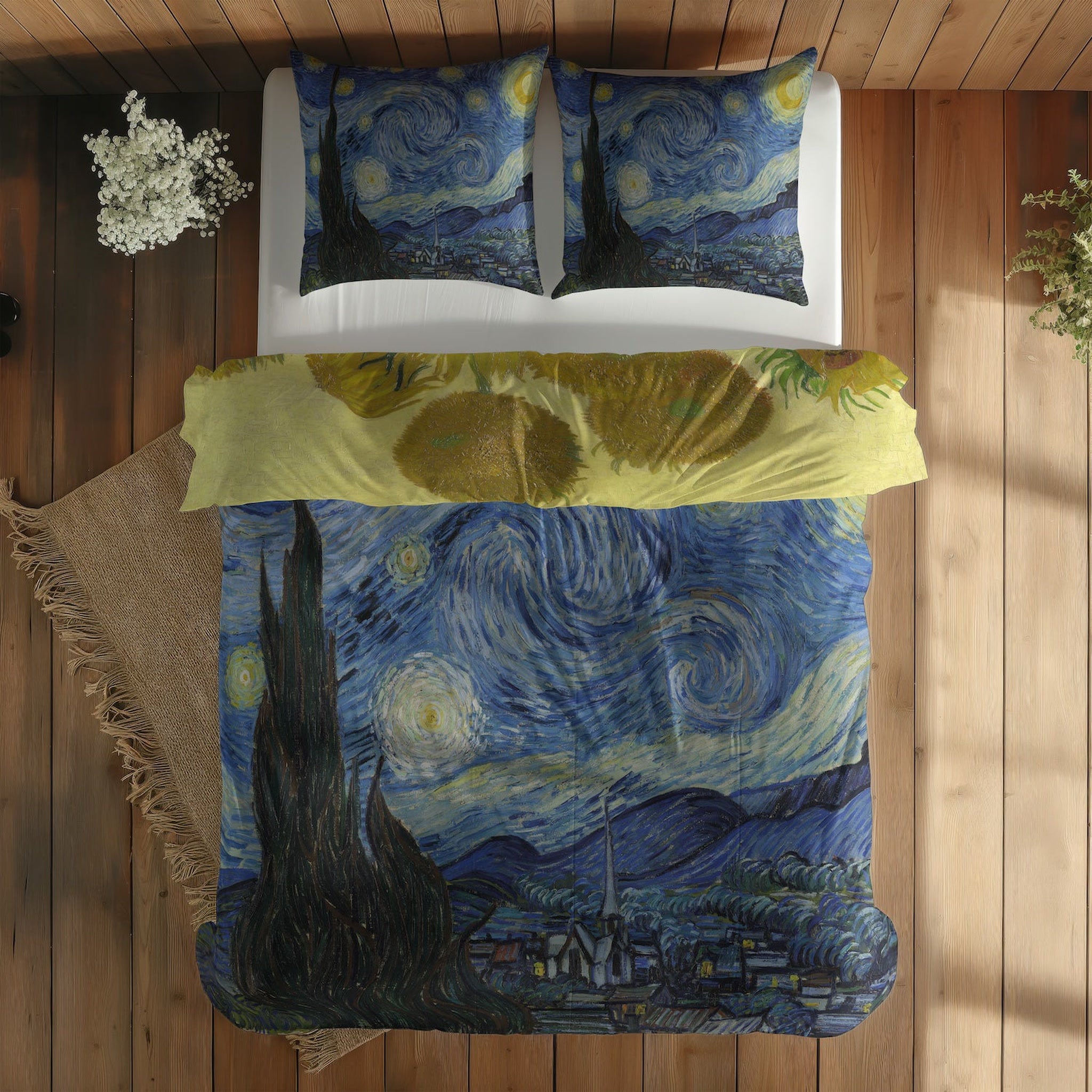 The Starry Night & Sunflowers Çift Taraflı Nevresim Takımı