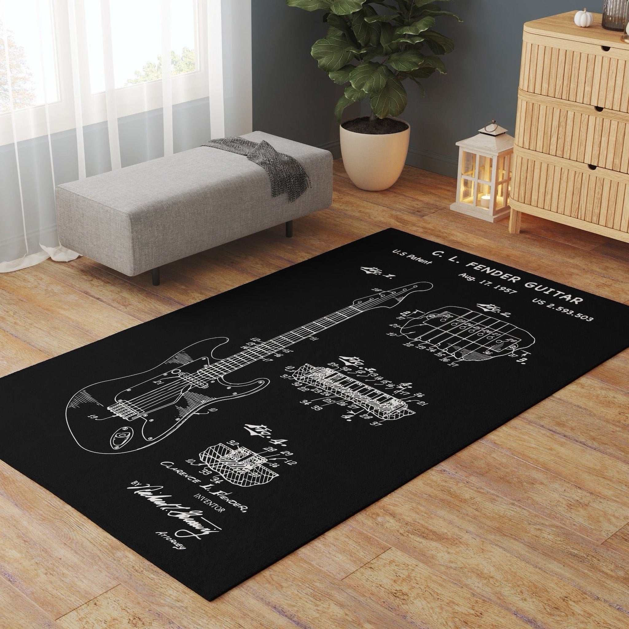 Fender Stratocaster Gitar Chalkboard Halı