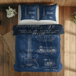 Fender Stratocaster Blueprint & Gibson Les Paul Navy Blue Çift Taraflı Nevresim Takımı