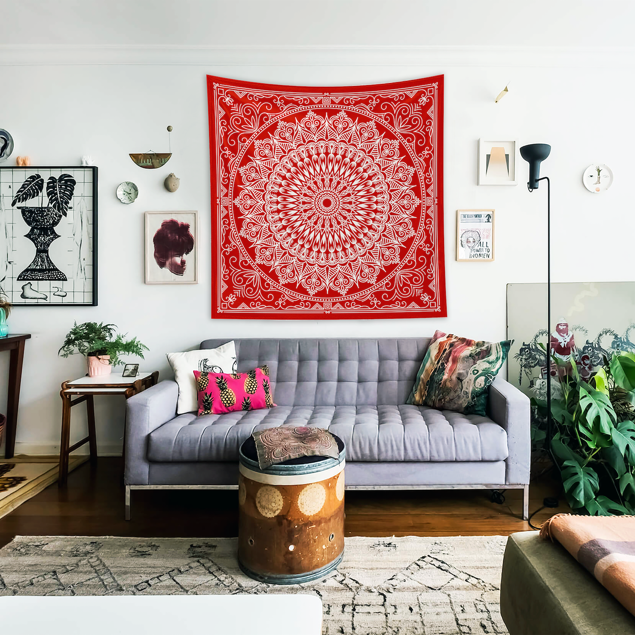 Red Bohemian Mandala Duvar Örtüsü