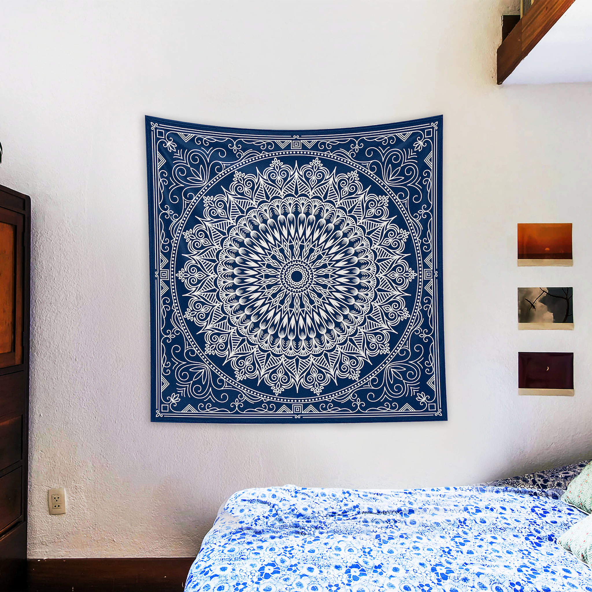 Blue Bohemian Mandala Duvar Örtüsü