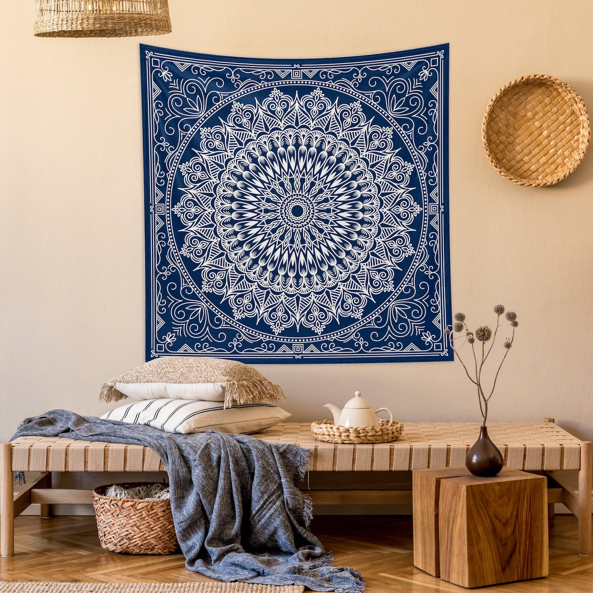 Blue Bohemian Mandala Duvar Örtüsü