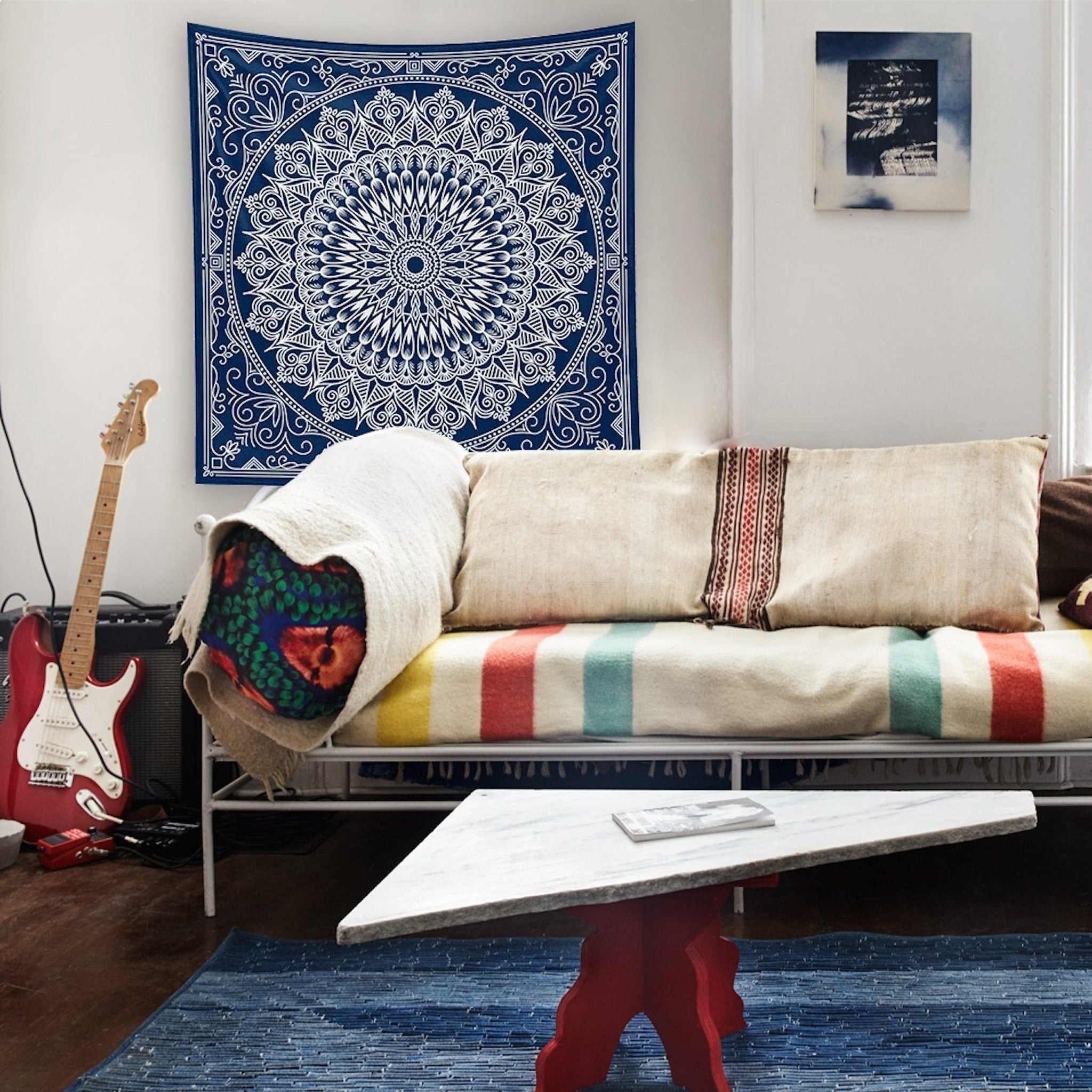 Blue Bohemian Mandala Duvar Örtüsü