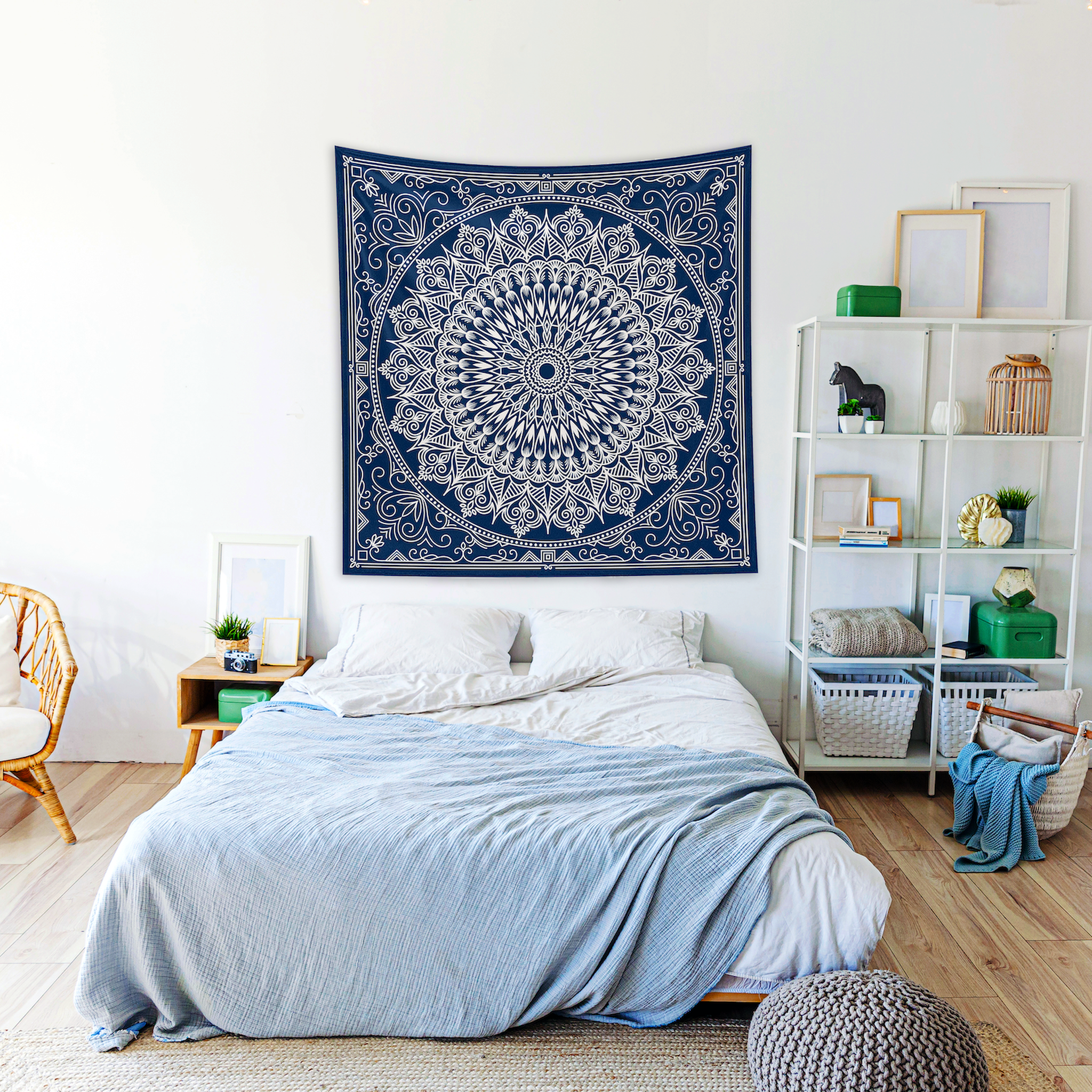 Blue Bohemian Mandala Duvar Örtüsü